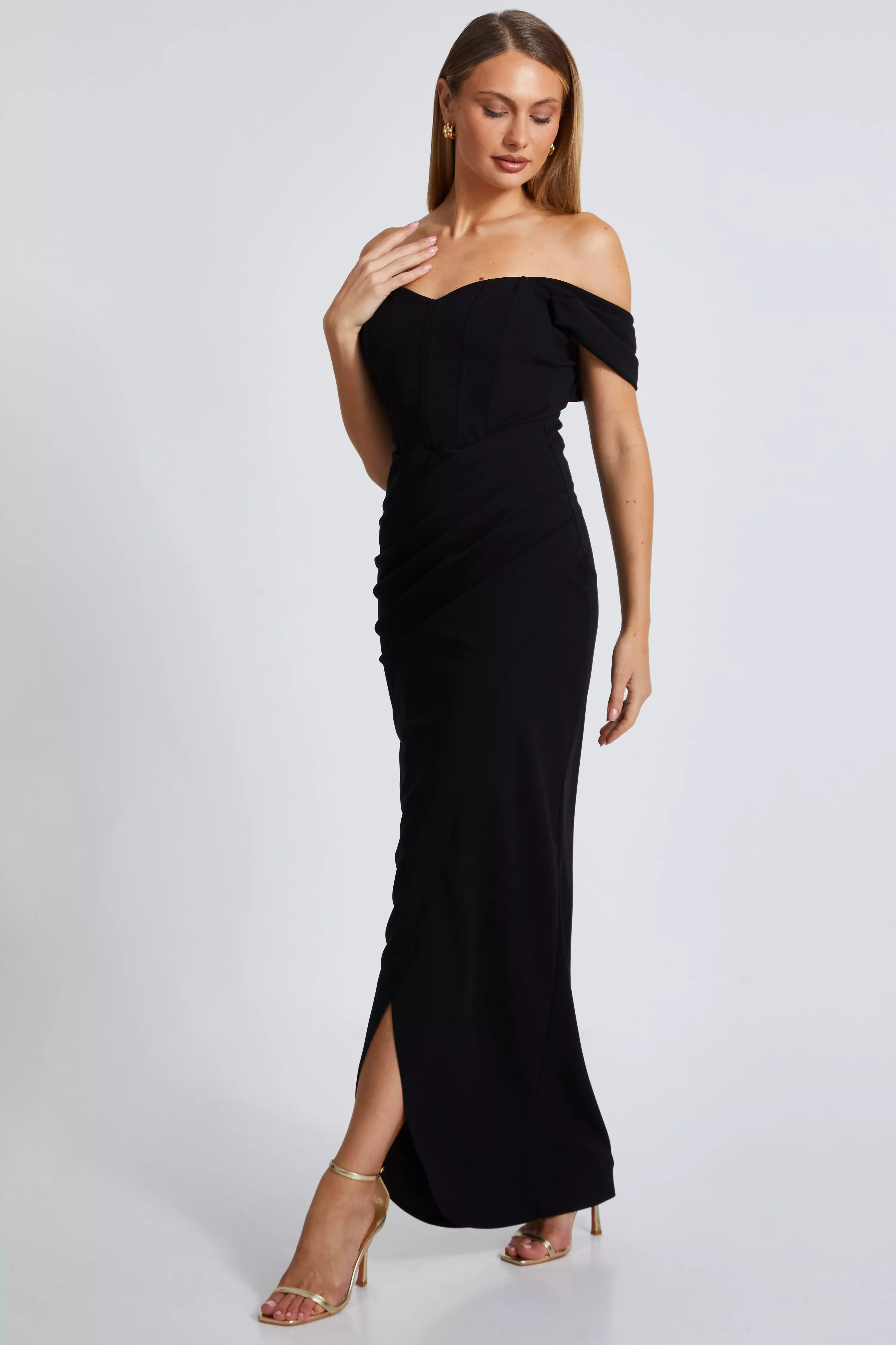 Black Bardot Wrap Maxi Dress 