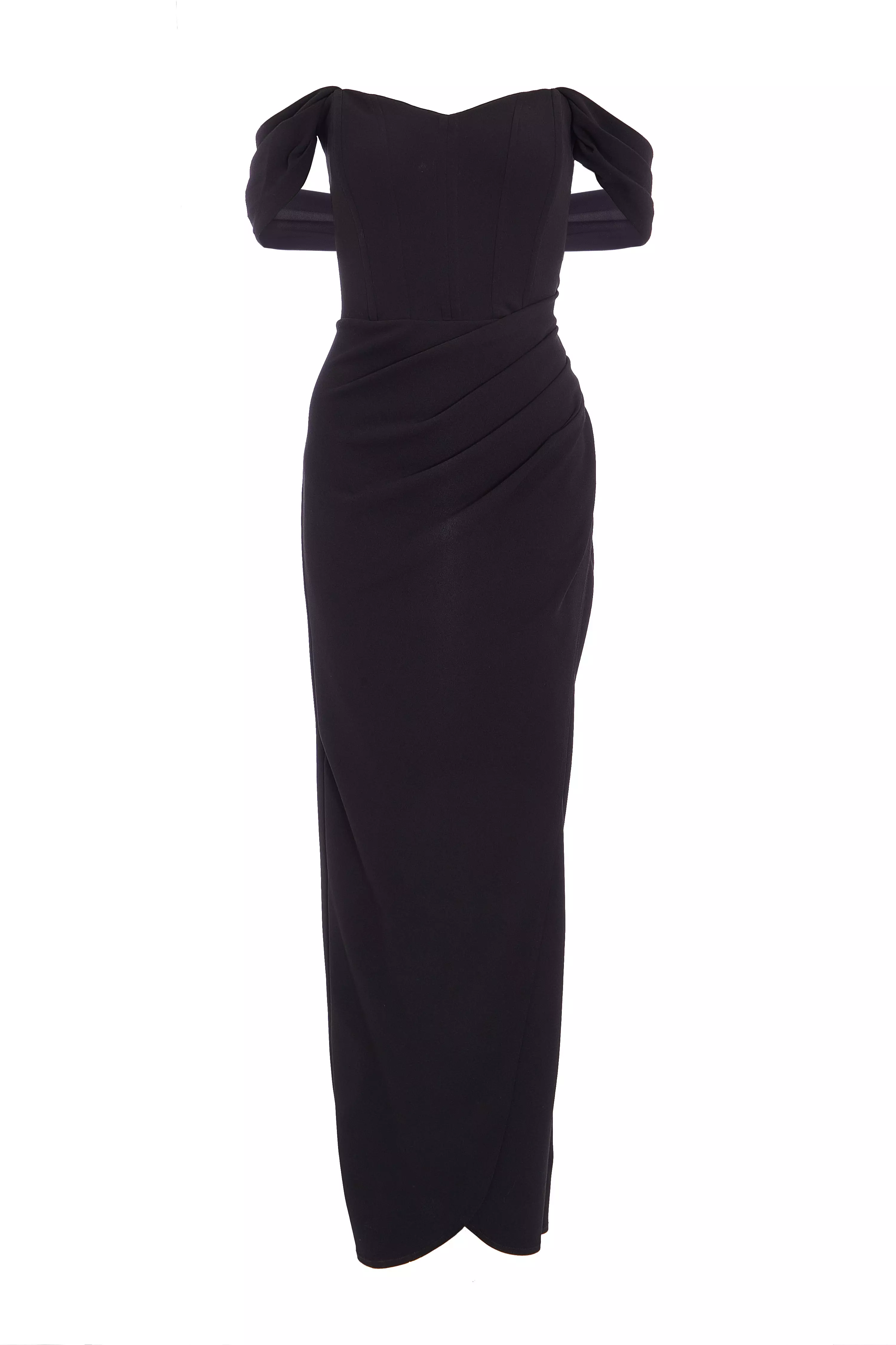 Black Bardot Wrap Maxi Dress 