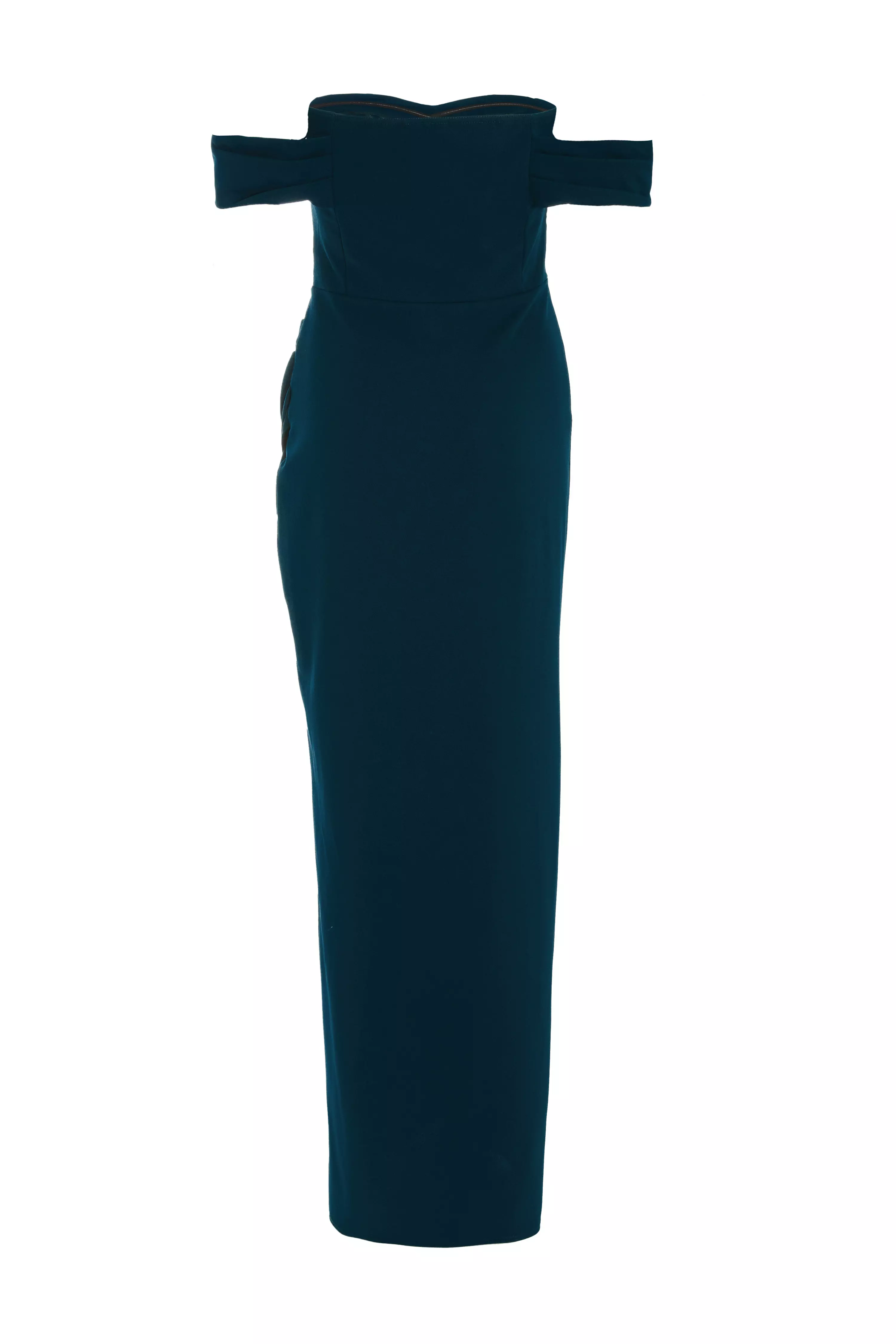 Navy Bardot Ruched Maxi Dress