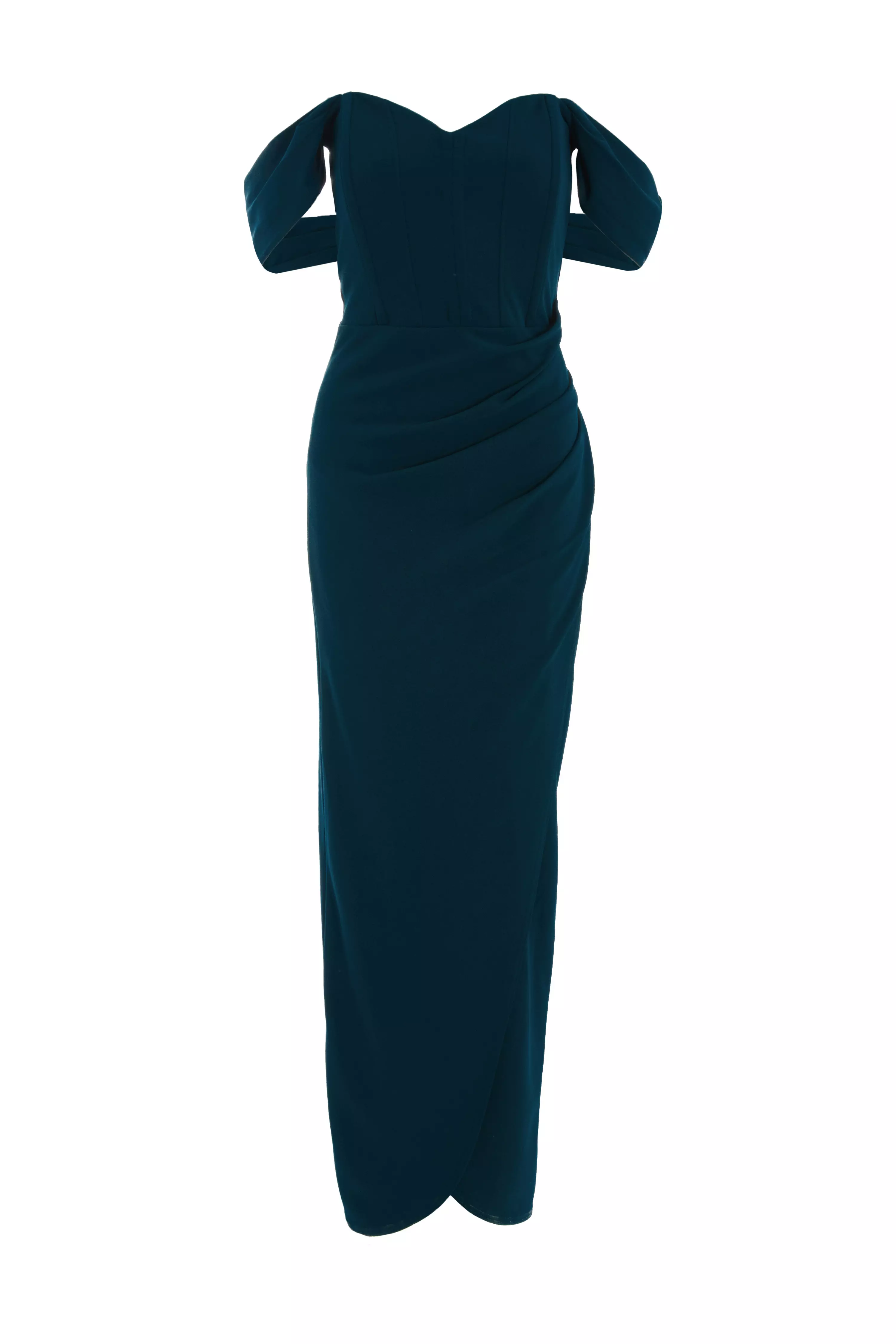 Navy Bardot Ruched Maxi Dress