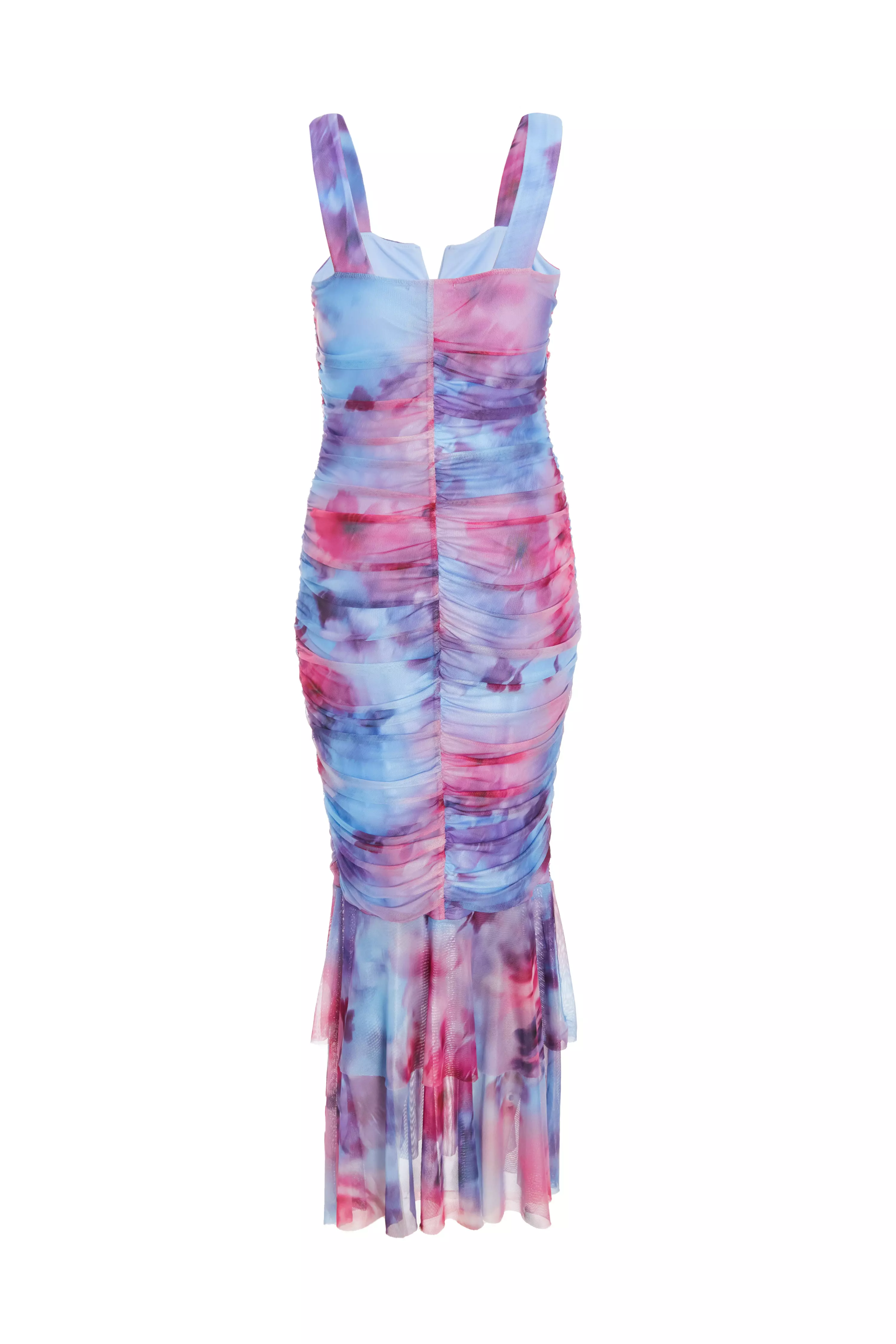 Berry Floral Mesh Fish Tail Midaxi Dress