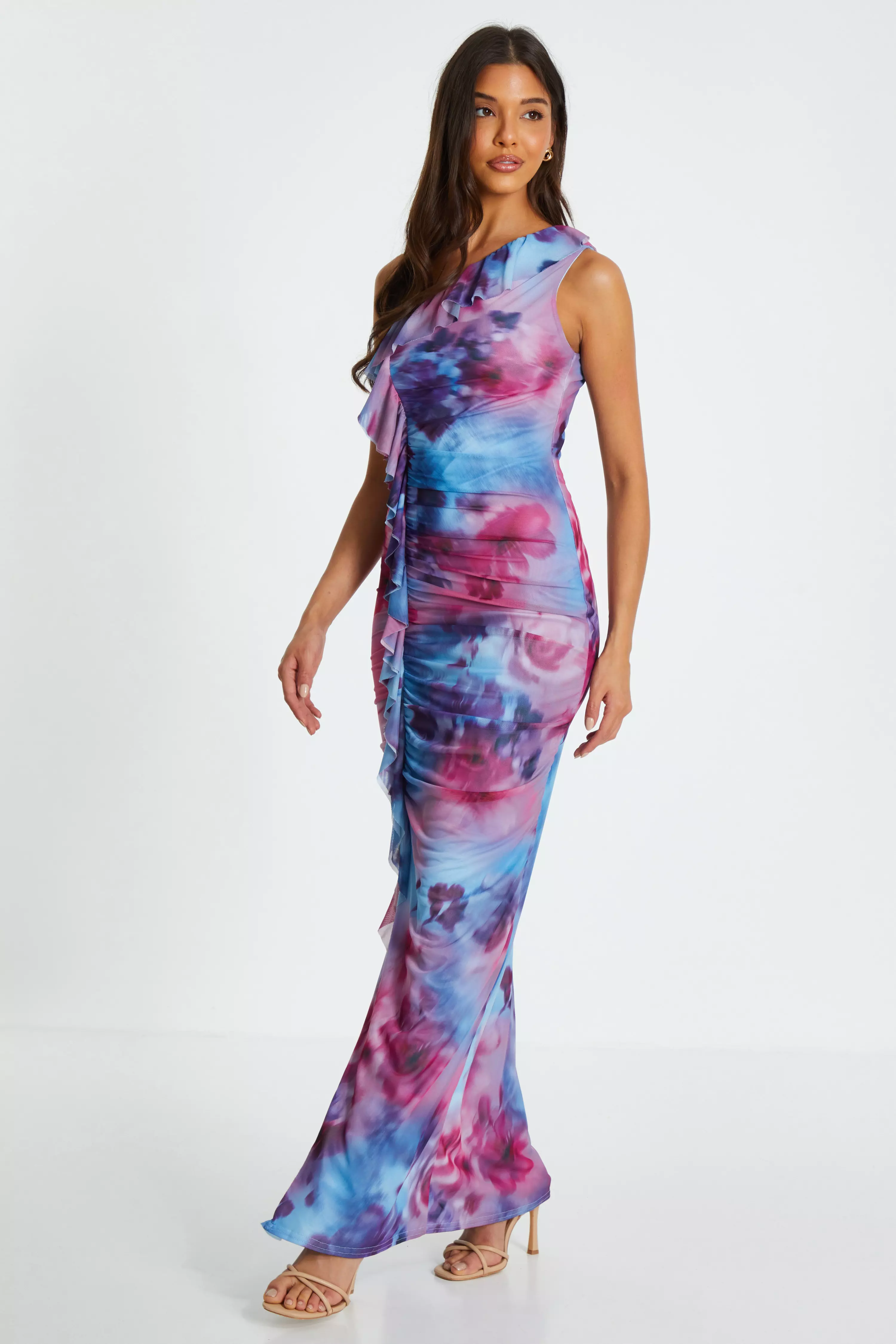 Light Blue Floral Mesh Maxi Dress