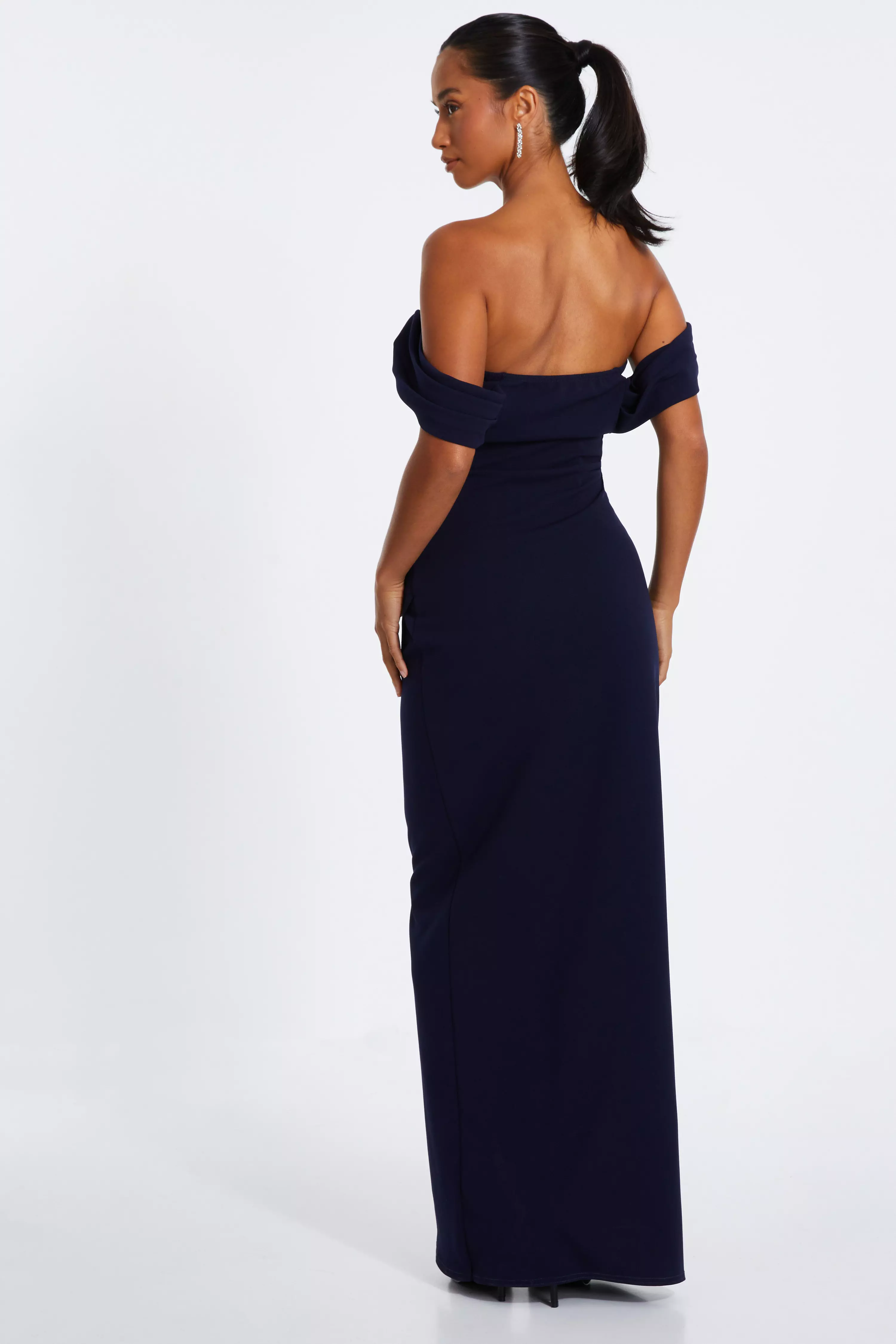 Petite Navy Bardot Maxi Dress