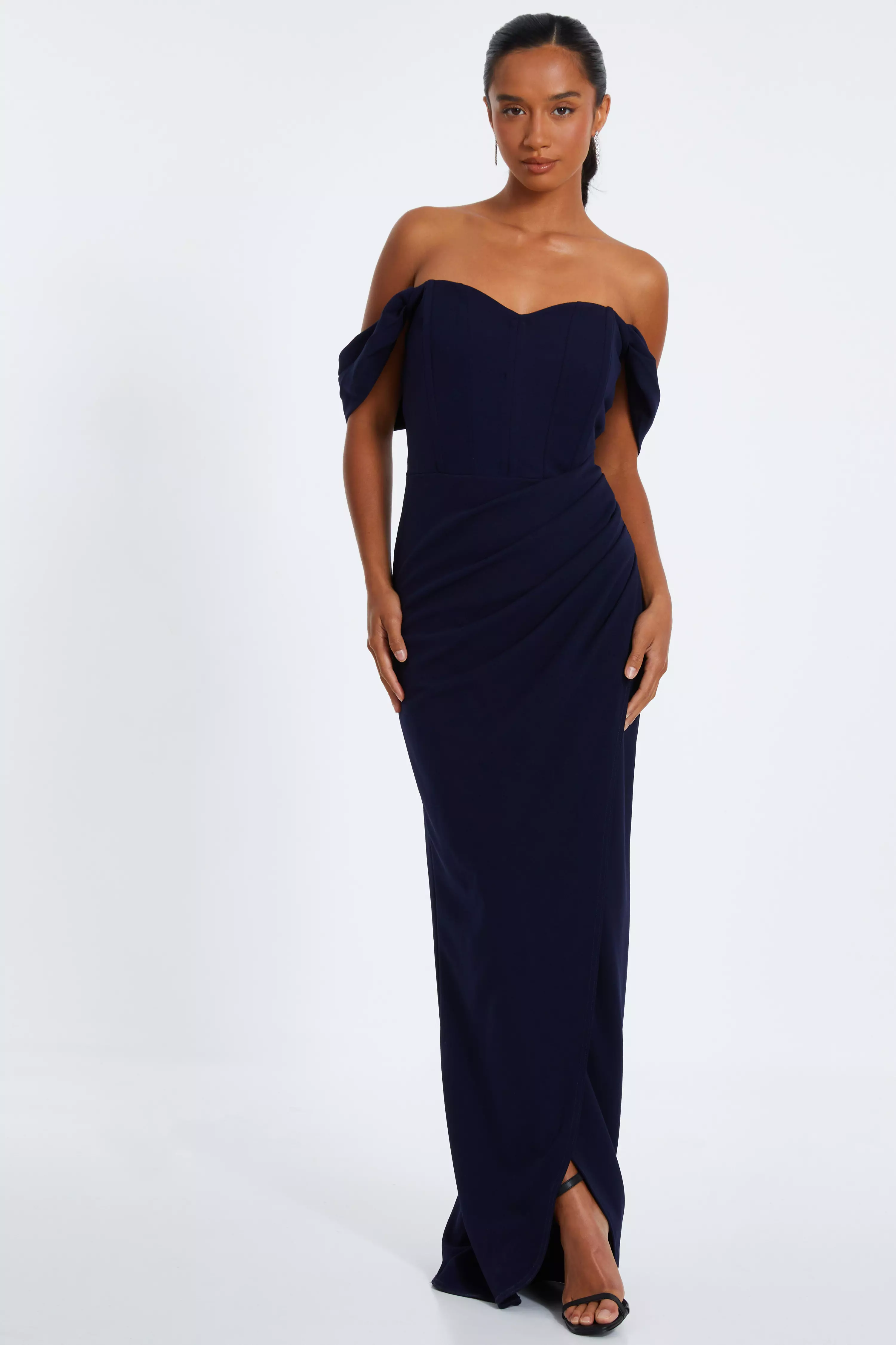 Petite Navy Bardot Maxi Dress