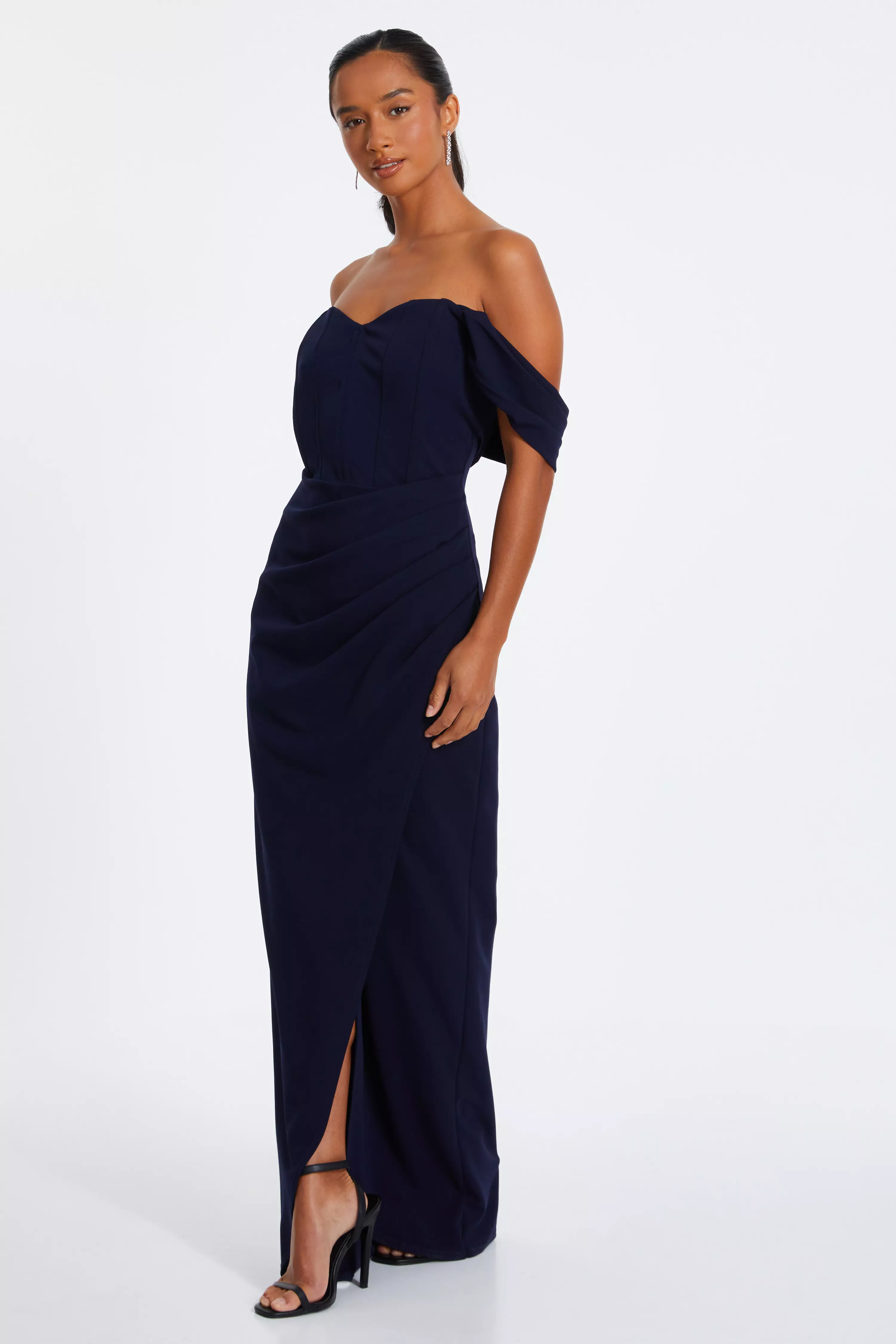 Petite Navy Bardot Maxi Dress