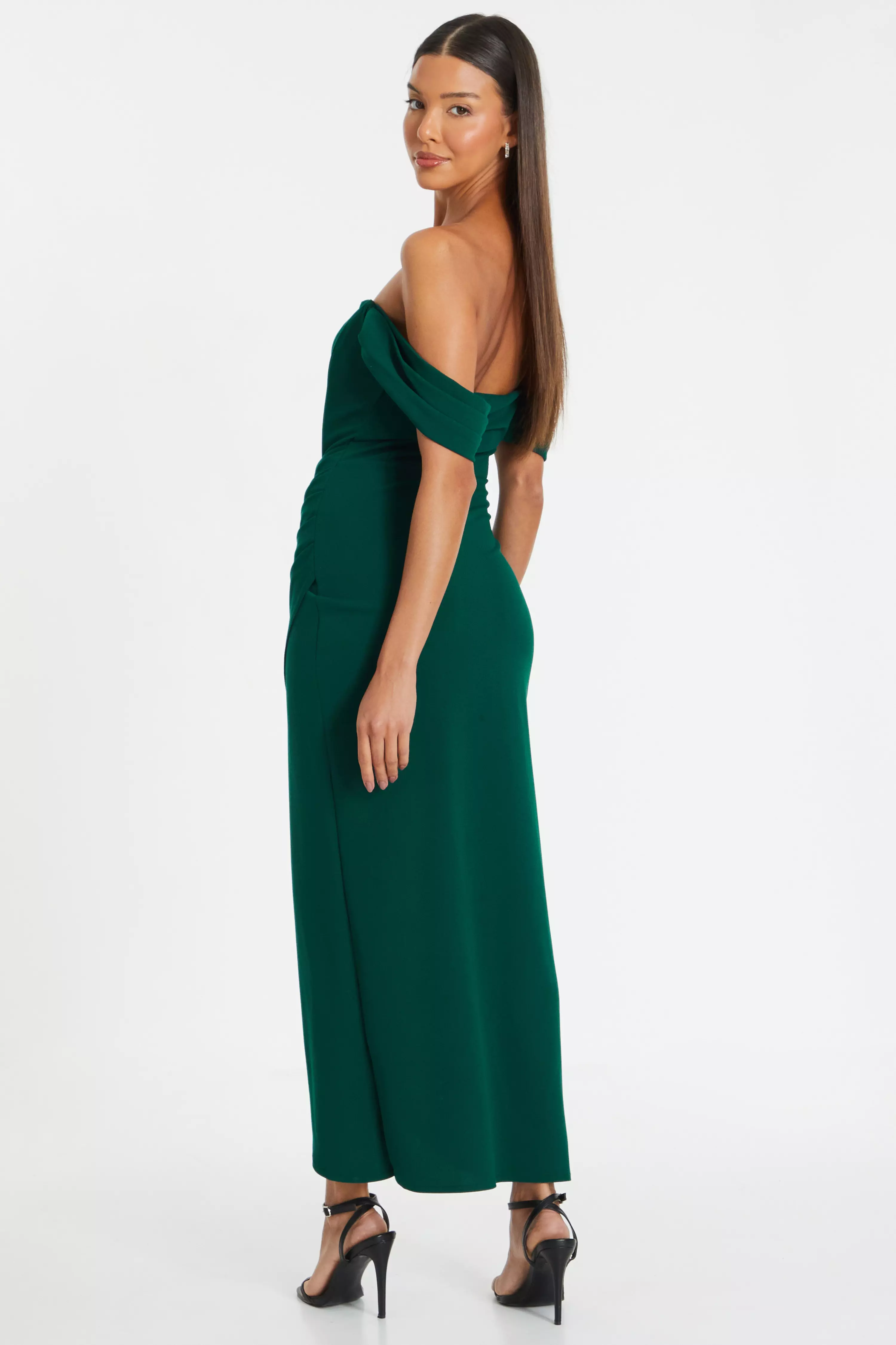 Petite Bottle Green Bardot Maxi Dress