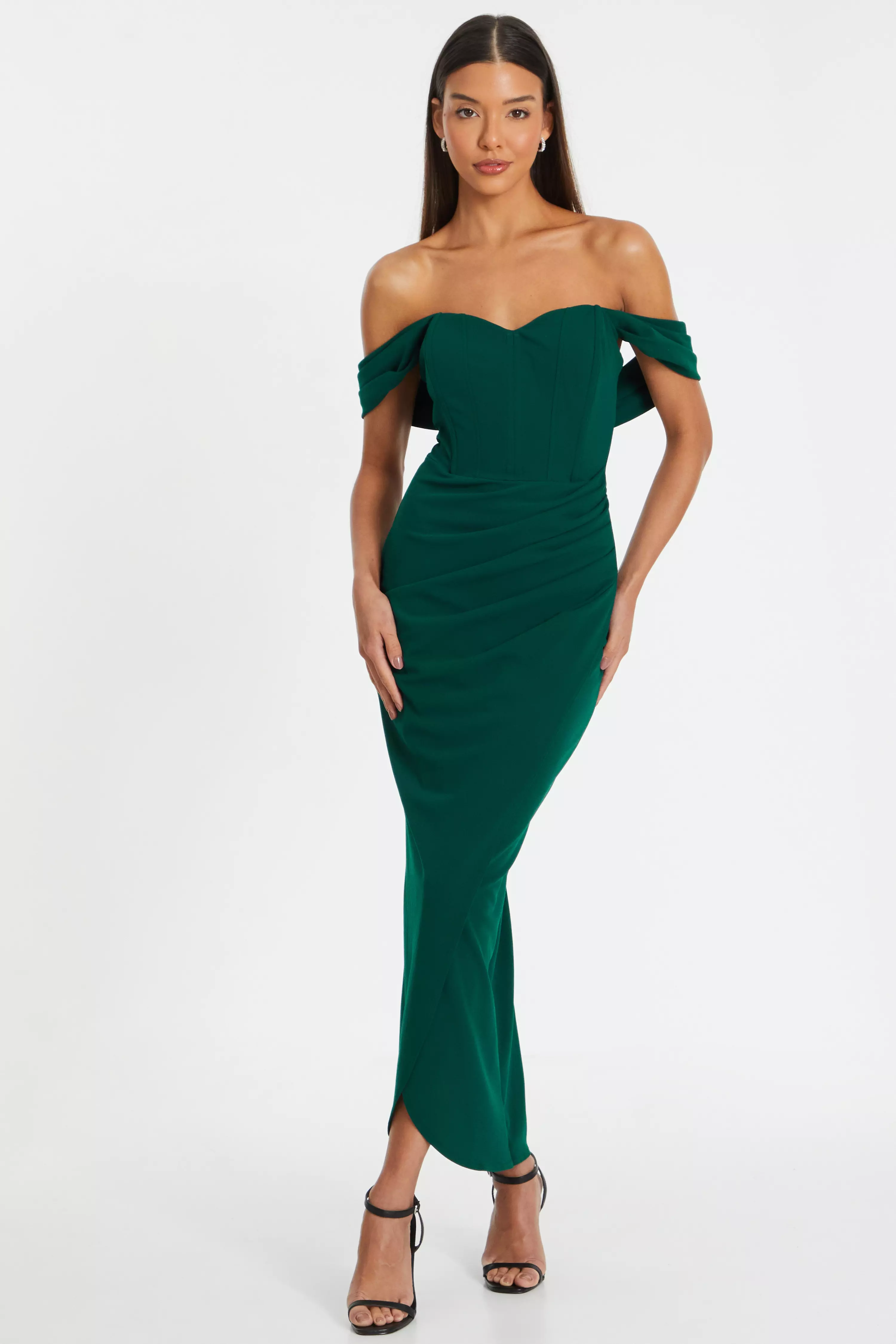 Petite Bottle Green Bardot Maxi Dress