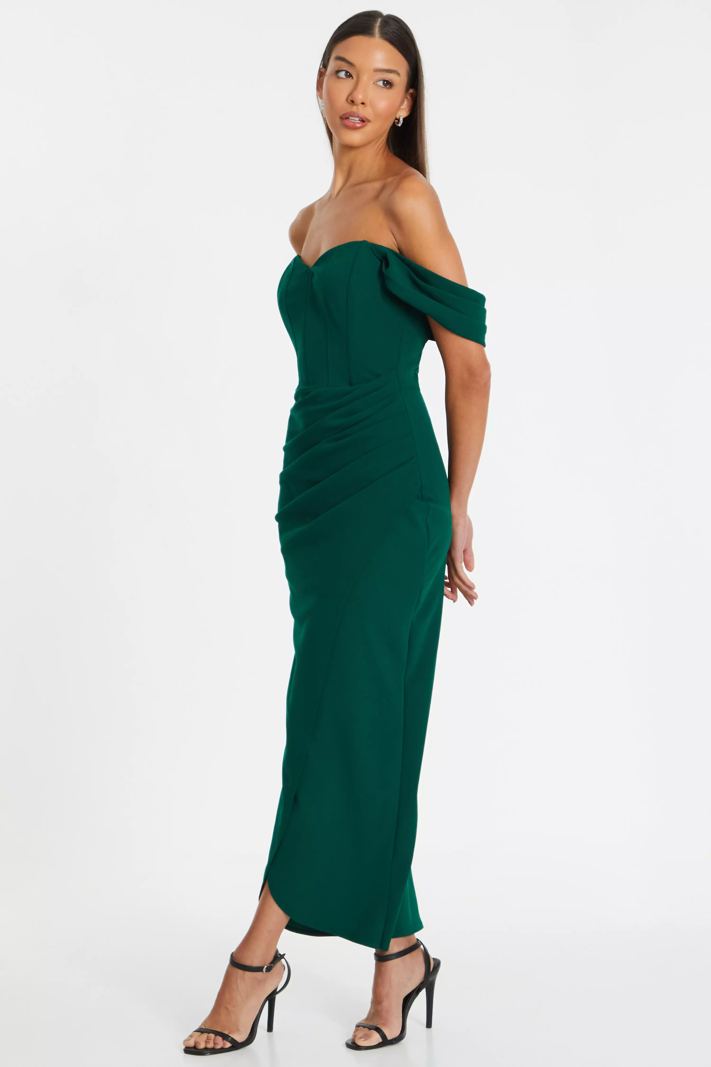 Petite Bottle Green Bardot Maxi Dress