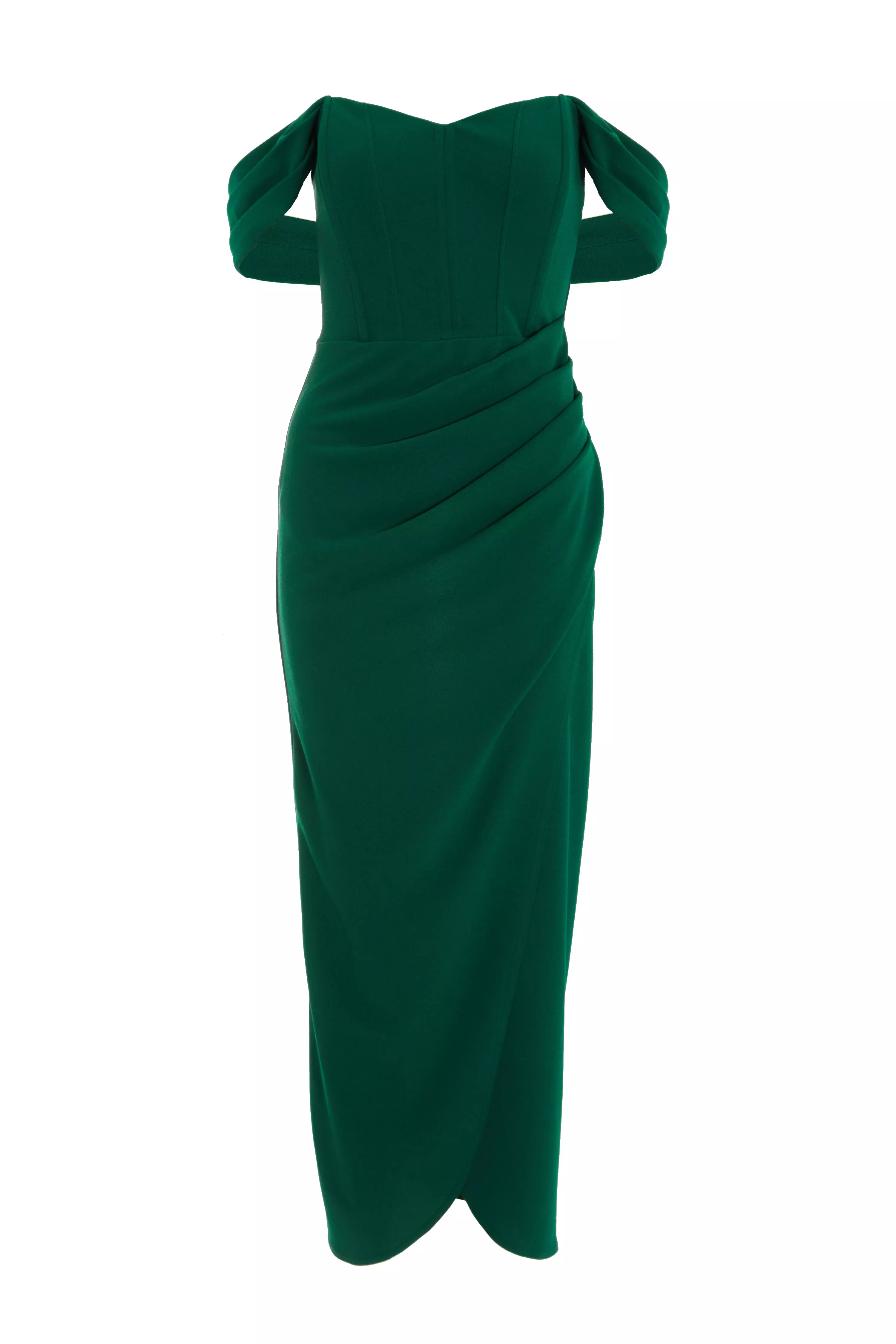 Petite Bottle Green Bardot Maxi Dress