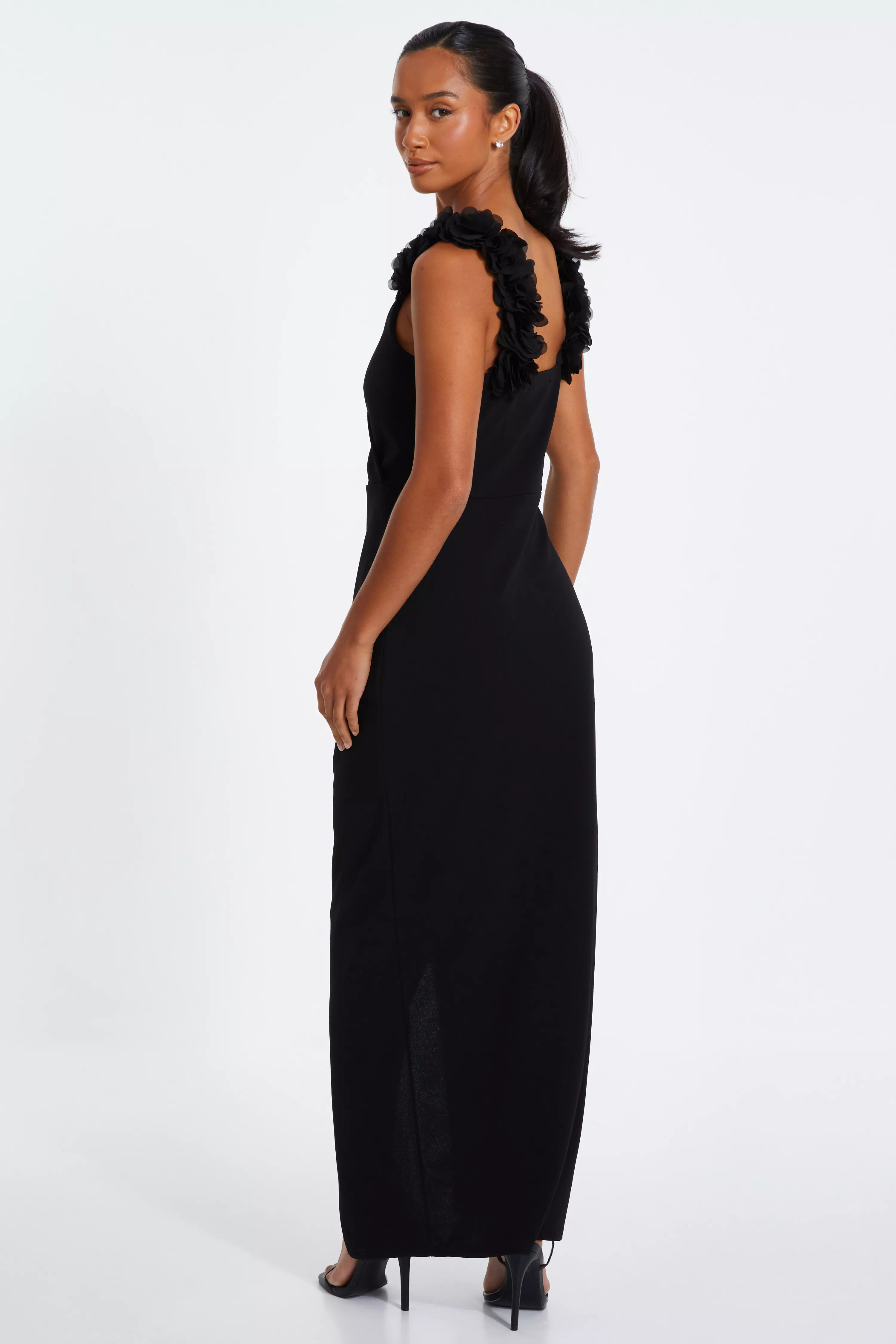 Petite Black Ruffle Wrap Maxi Dress