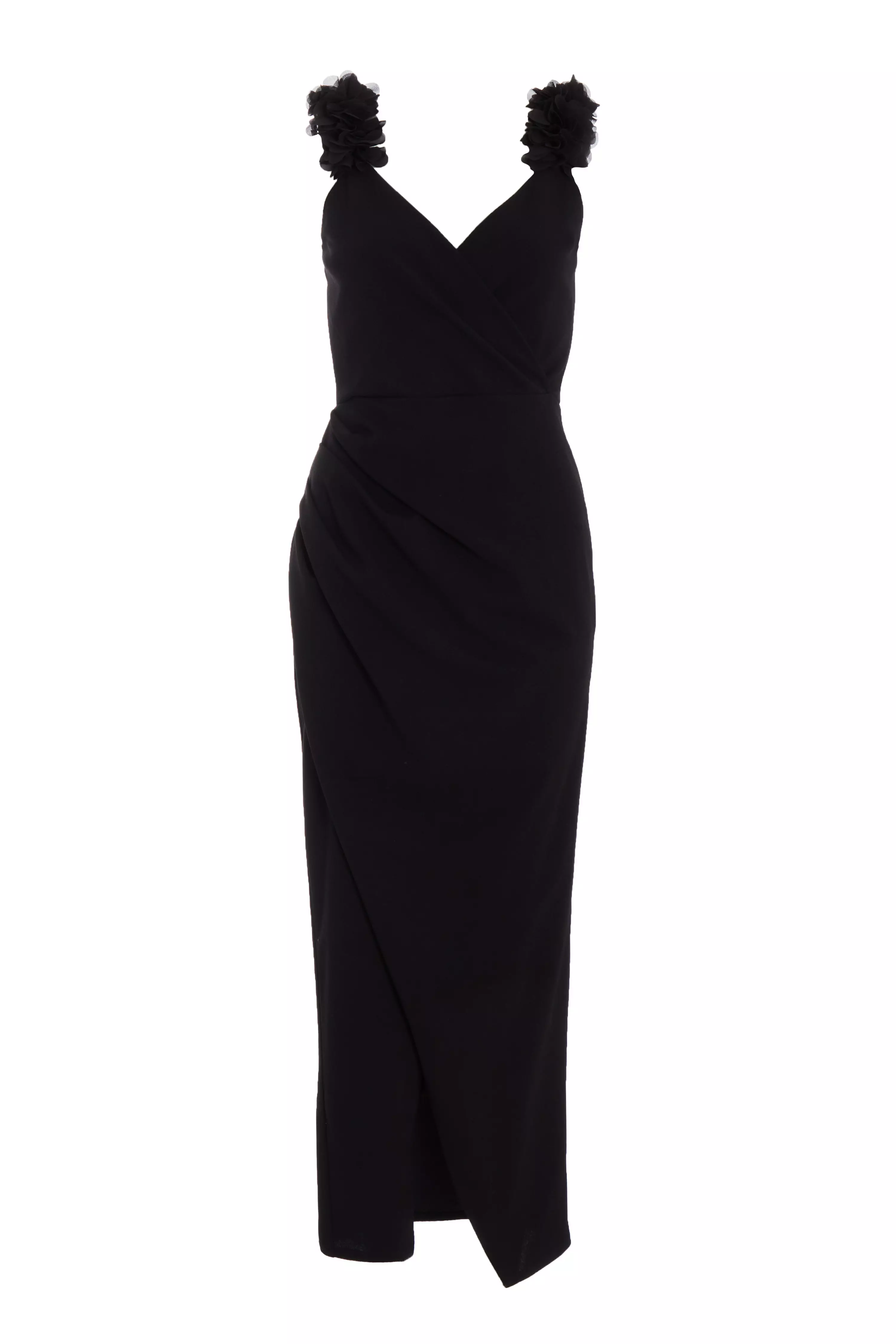 Petite Black Ruffle Wrap Maxi Dress