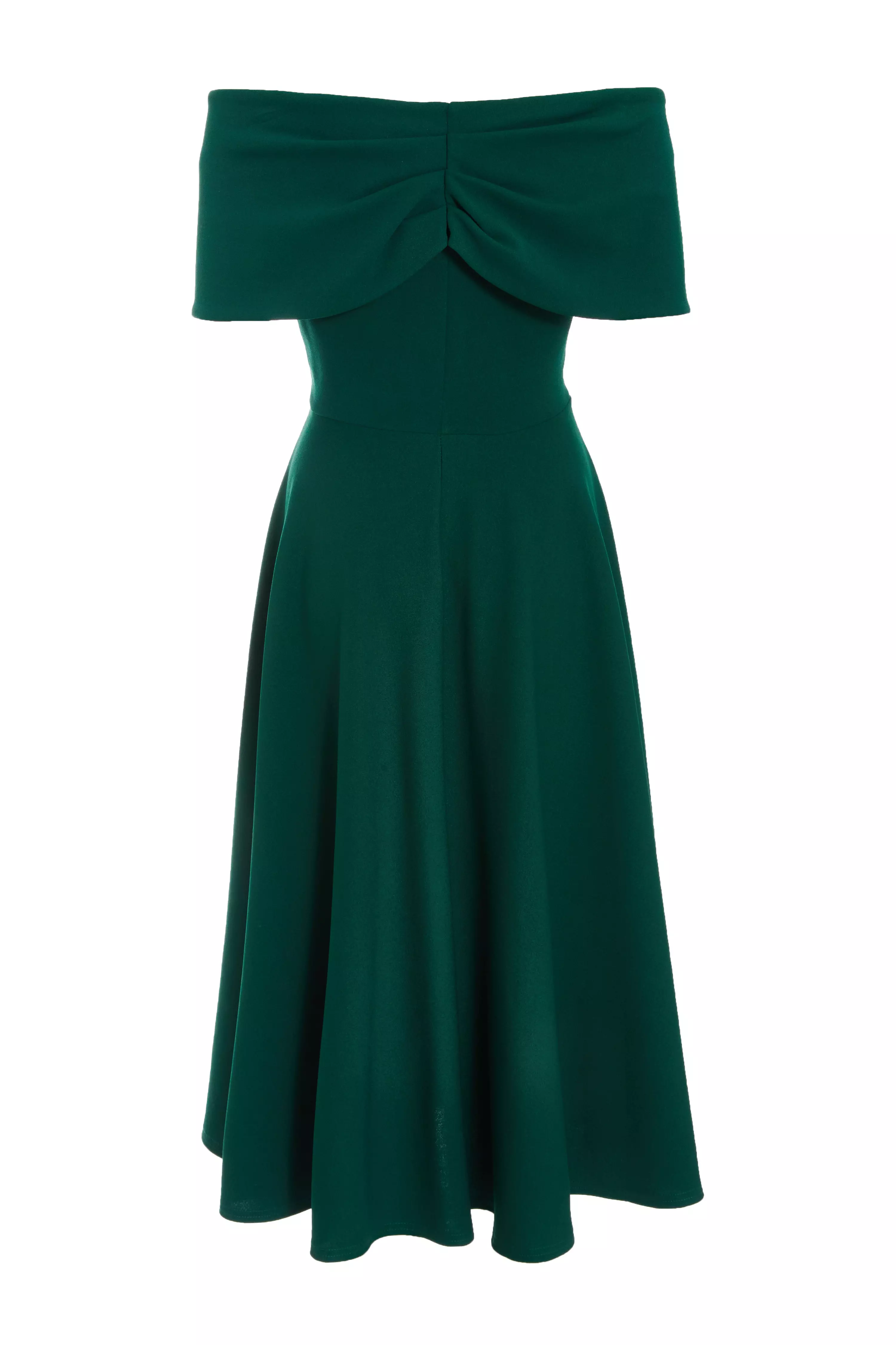 Bottle Green Bardot Skater Midi Dress