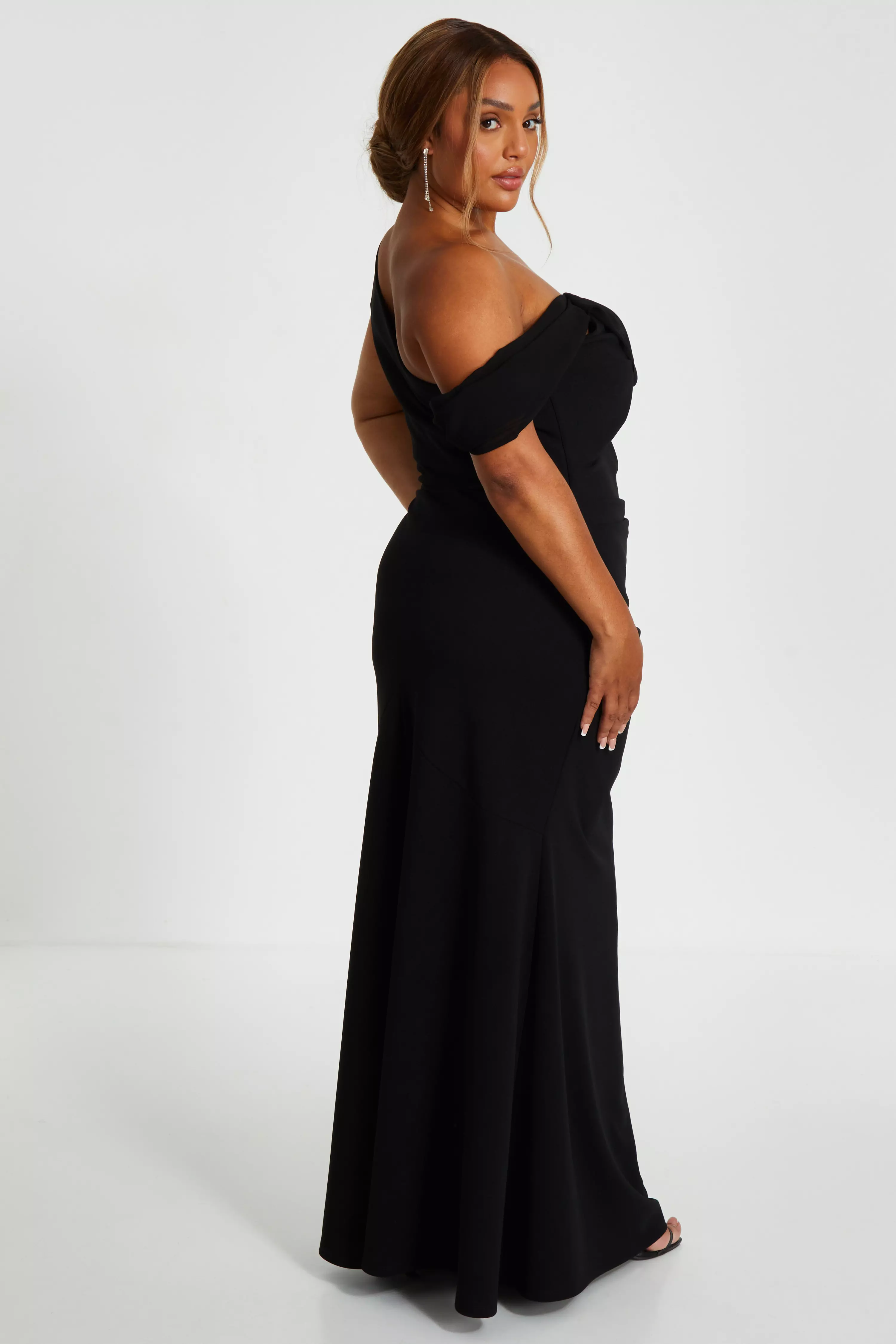 Curve Black Asymmetric Cowl Neck Maxi Dress