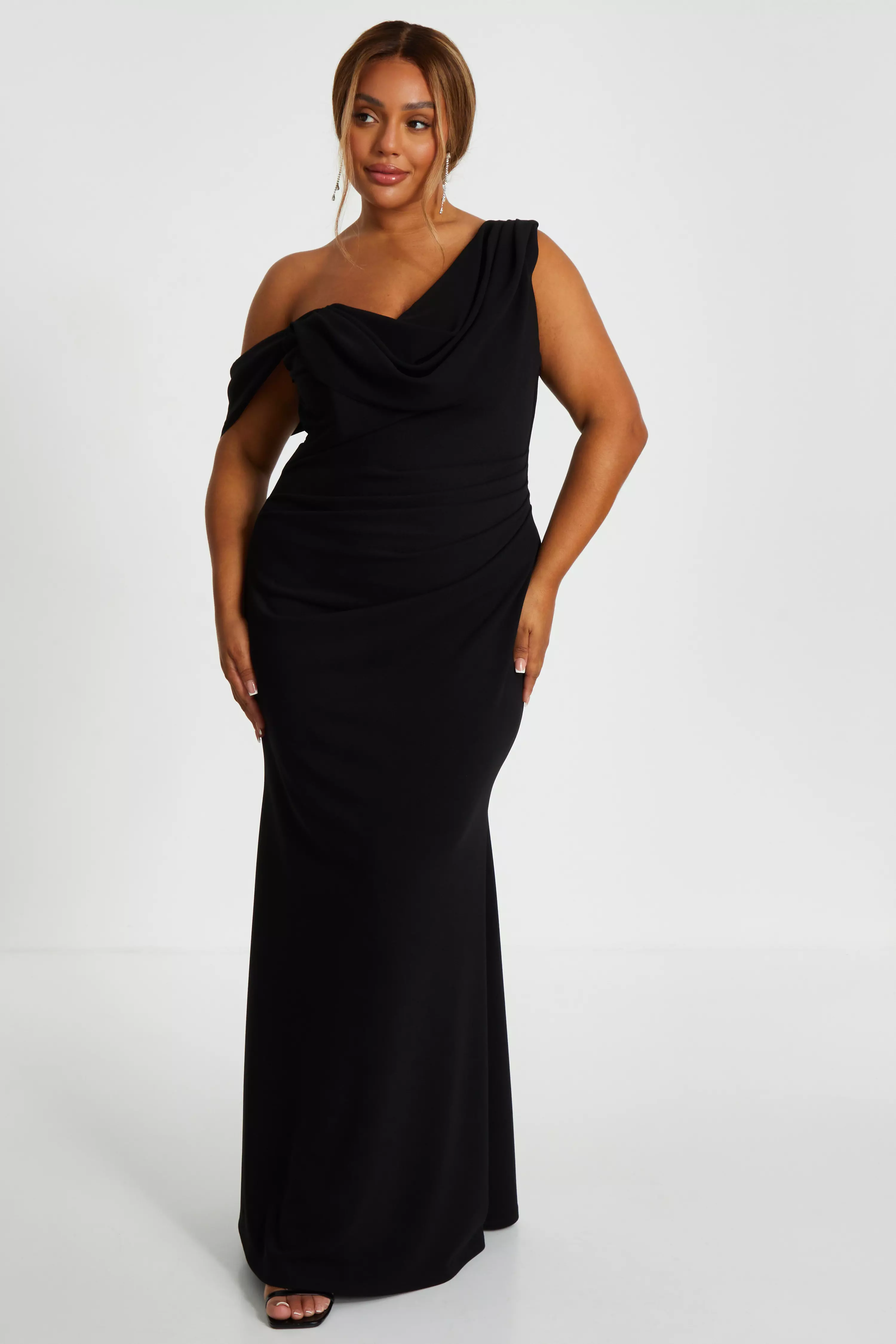 Curve Black Asymmetric Cowl Neck Maxi Dress