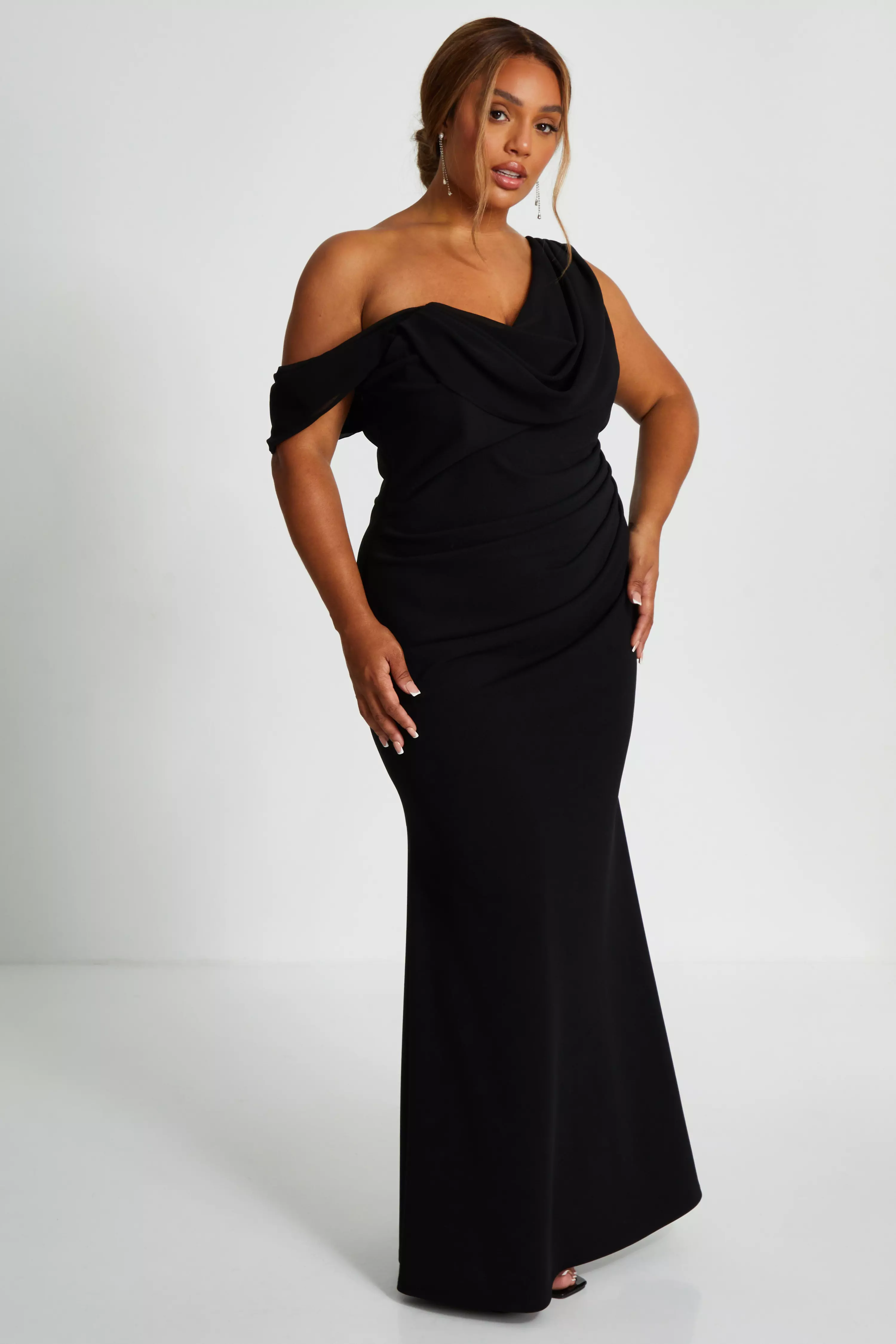 Curve Black Cowl Neck Maxi Dress