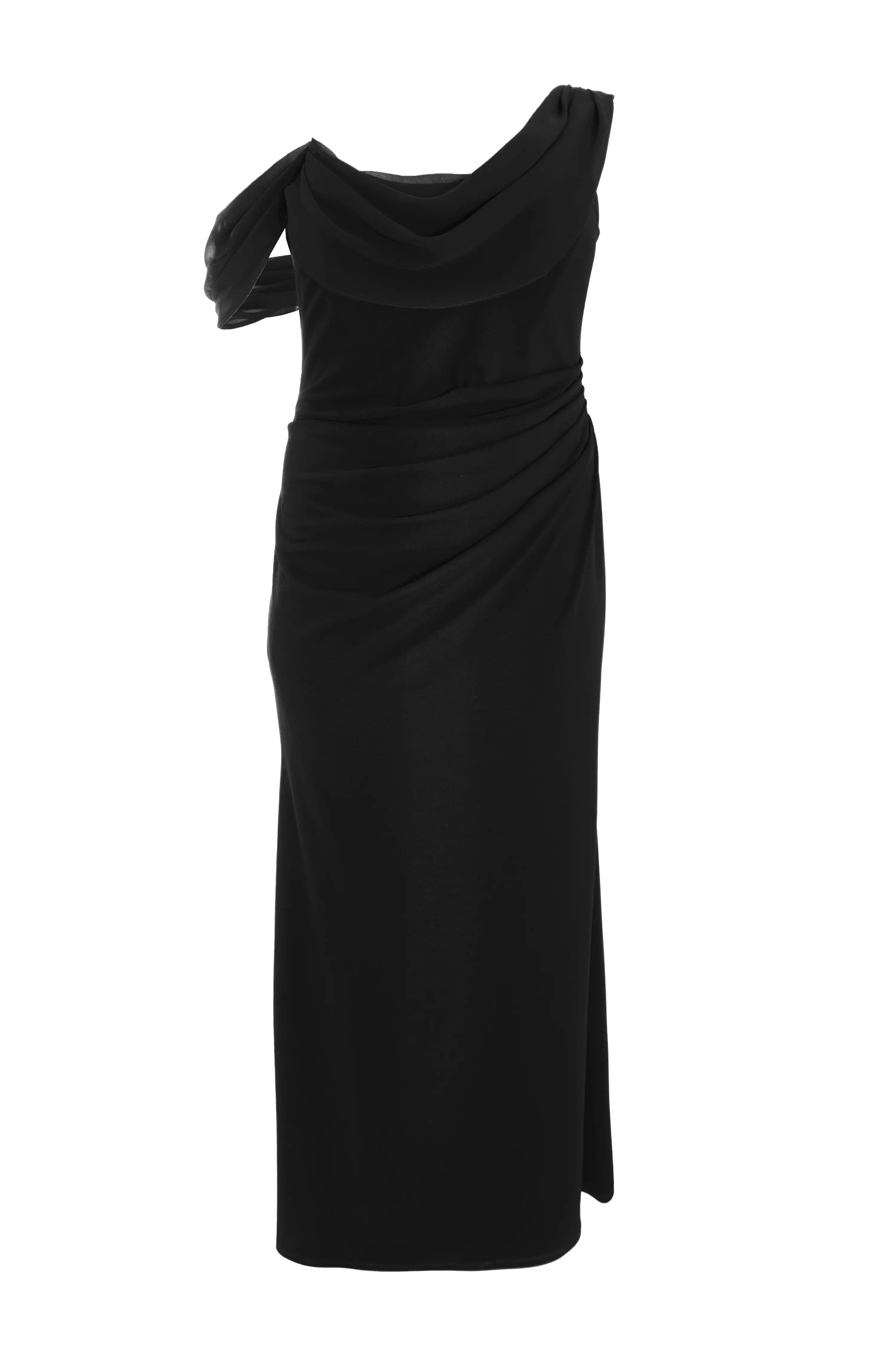 Curve Black Asymmetric Cowl Neck Maxi Dress