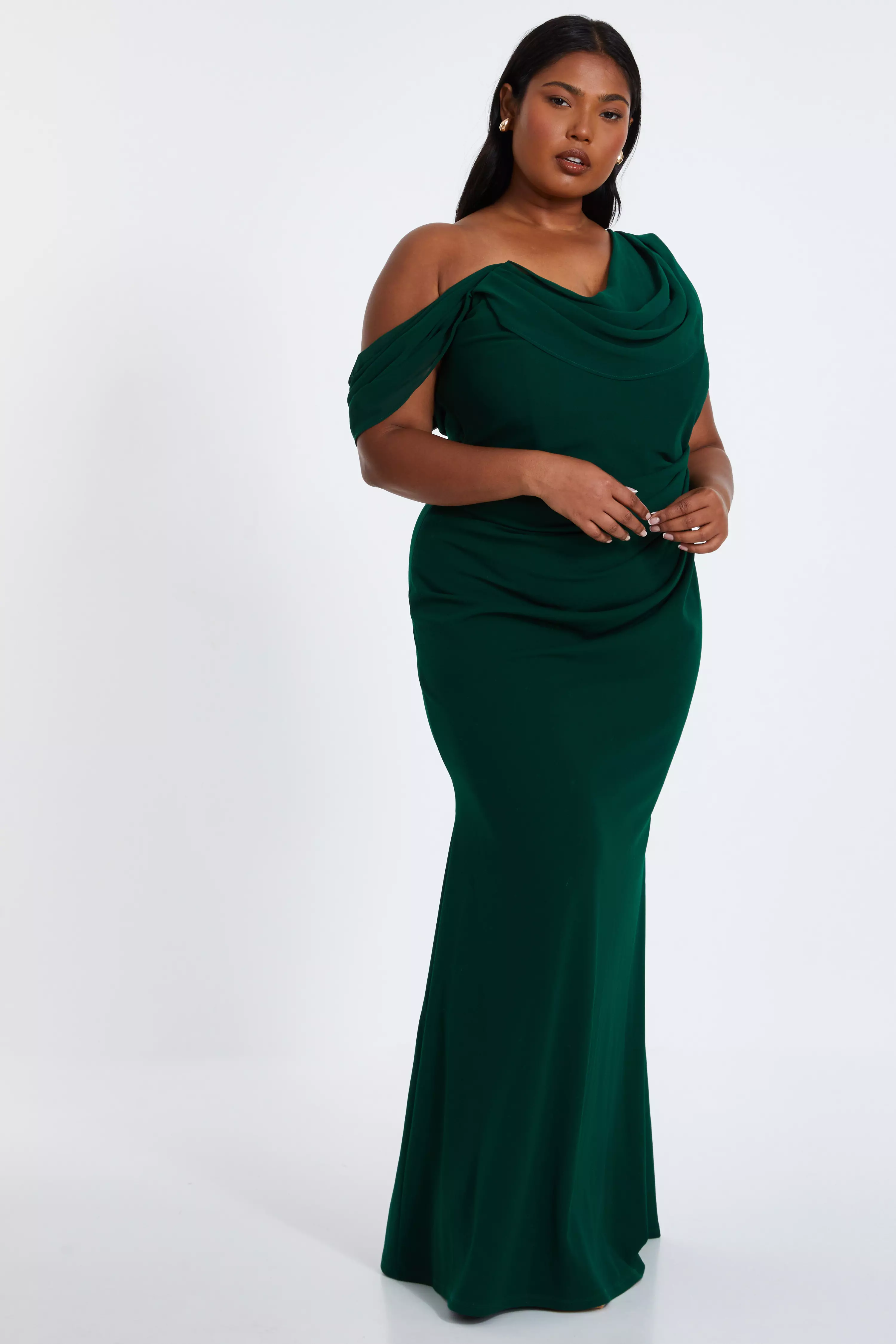 Curve Bottle Green Asymmetric Maxi Dress