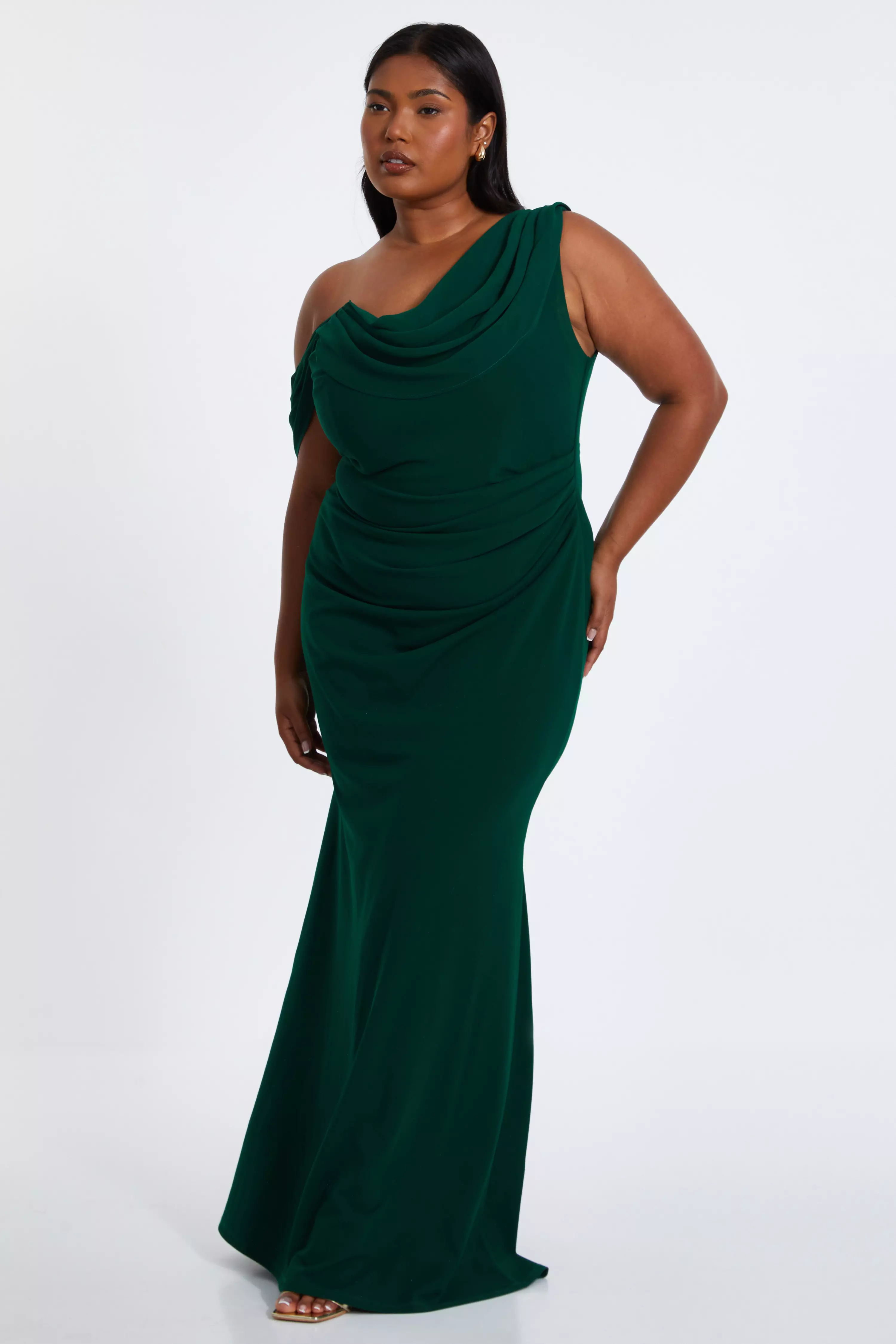 Curve Bottle Green Asymmetric Maxi Dress