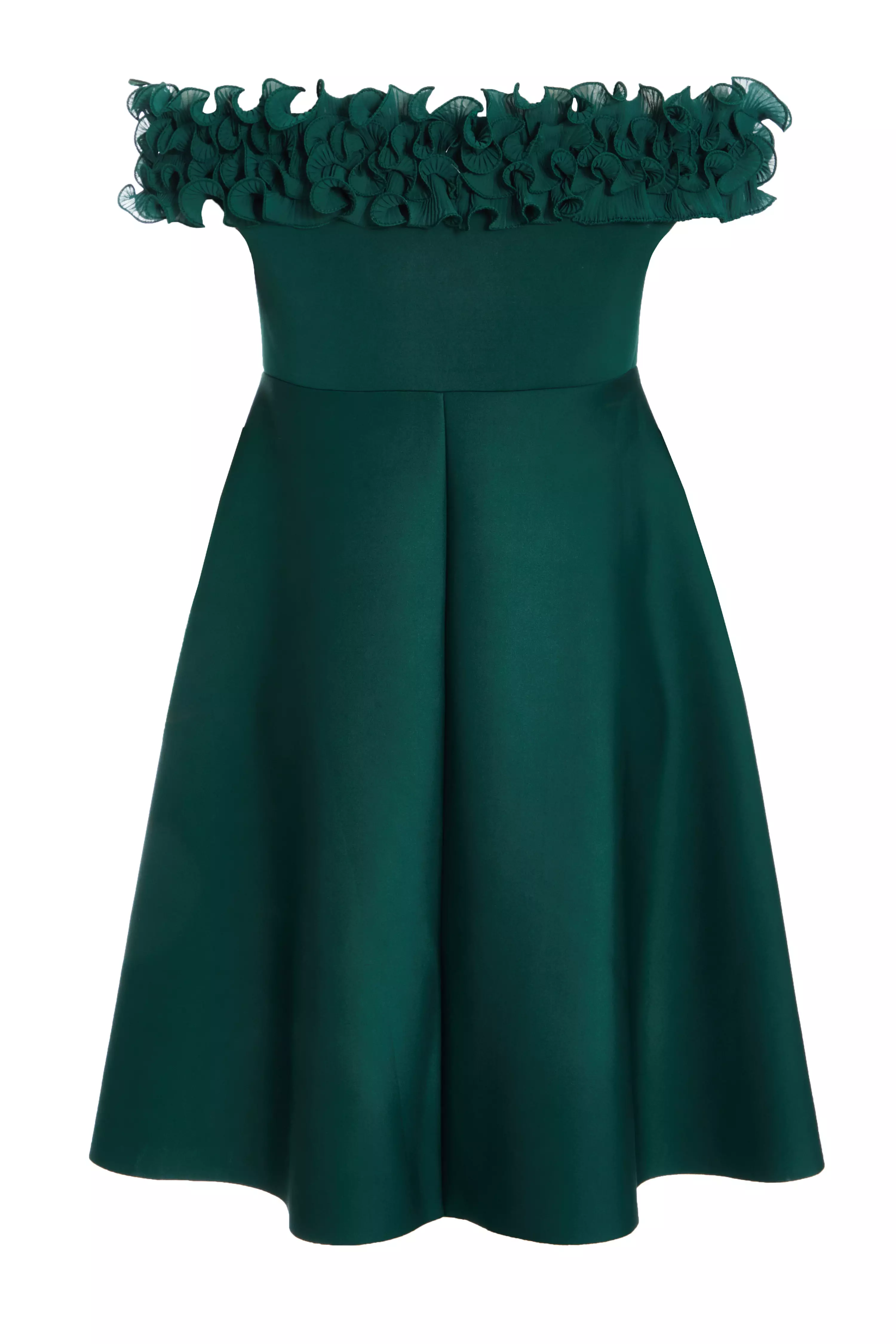 Curve Bottle Green Bardot Skater Midi Dress