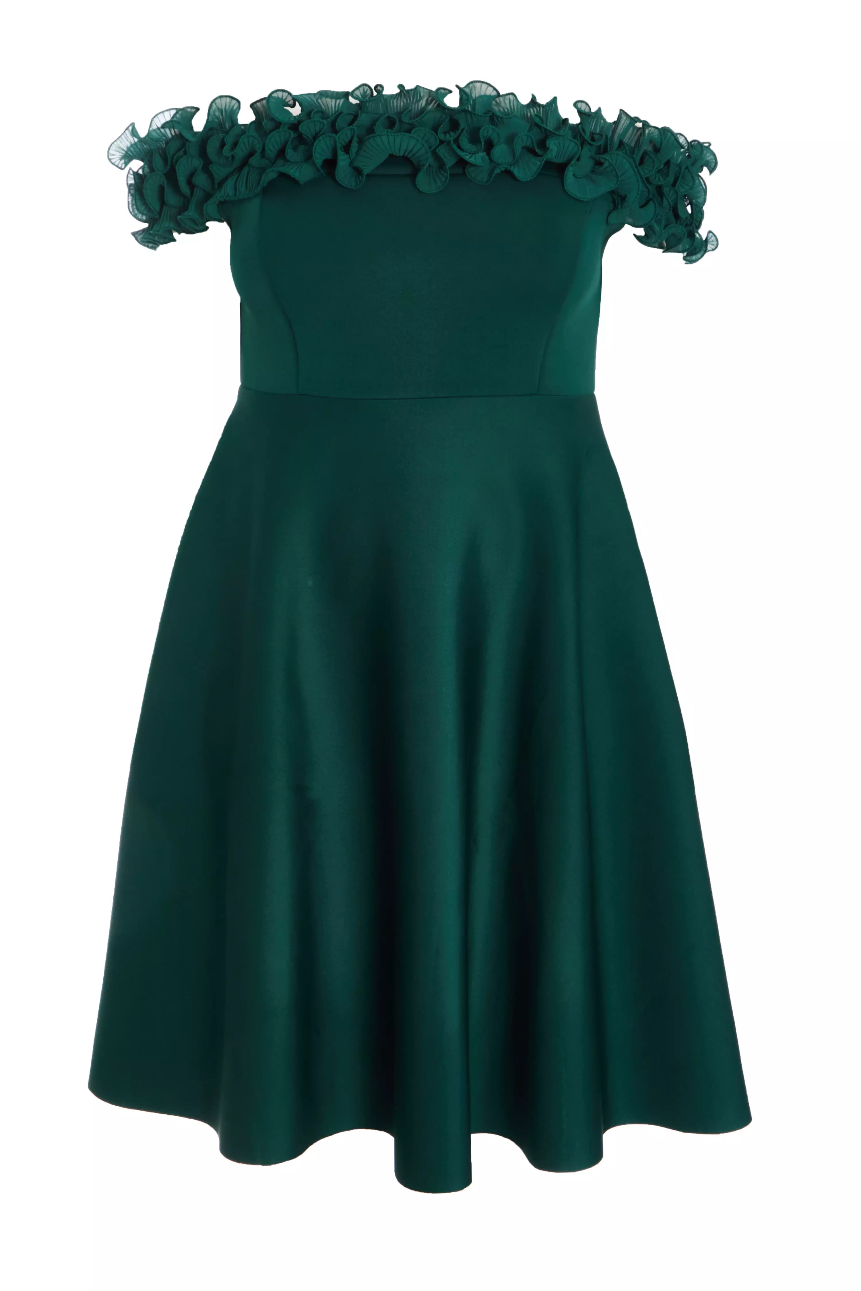 Curve Bottle Green Bardot Skater Midi Dress