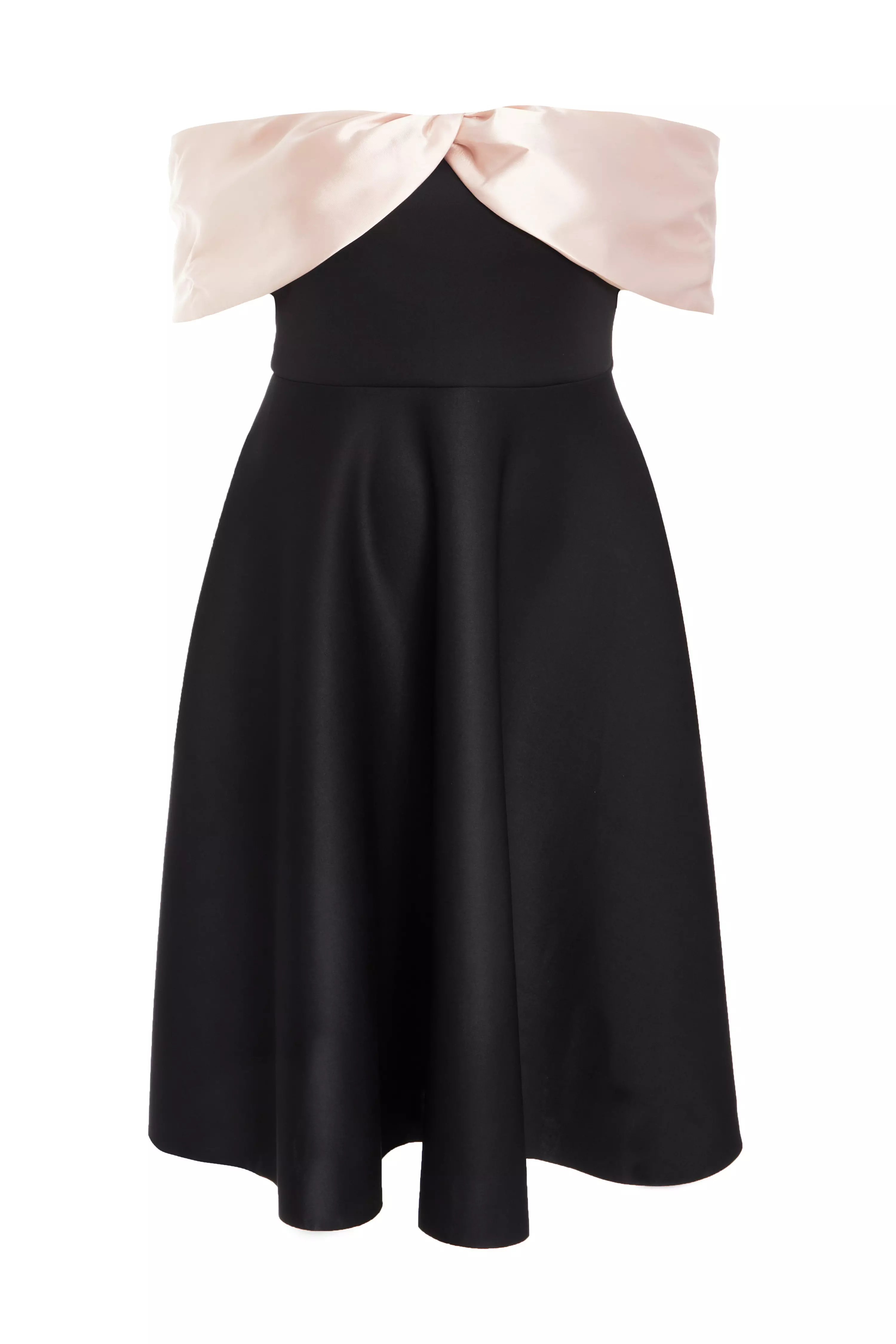 Curve Black Contrast Bardot Skater Midi Dress