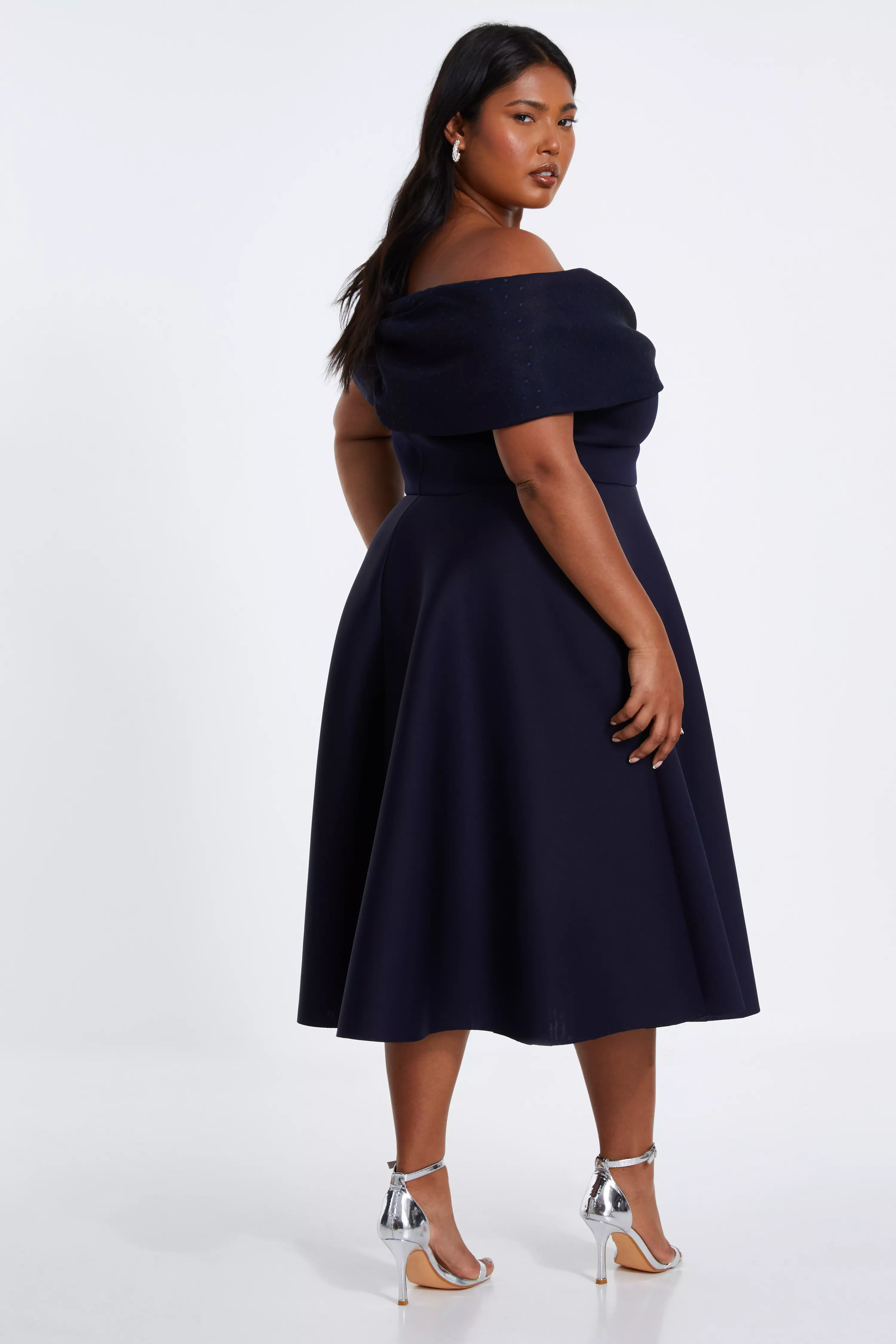 Curve Navy Midi Skater Dress