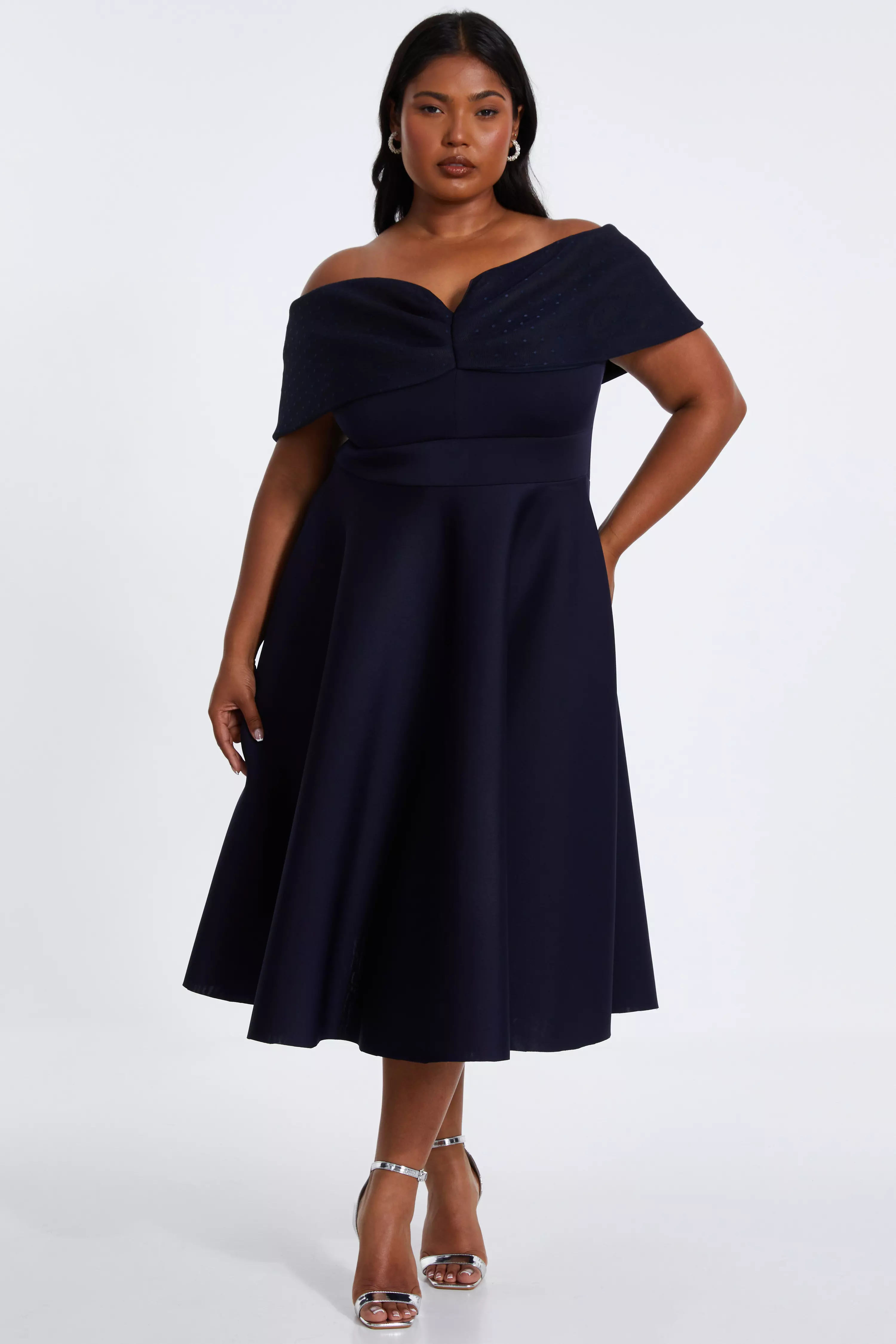 Curve Navy Midi Skater Dress