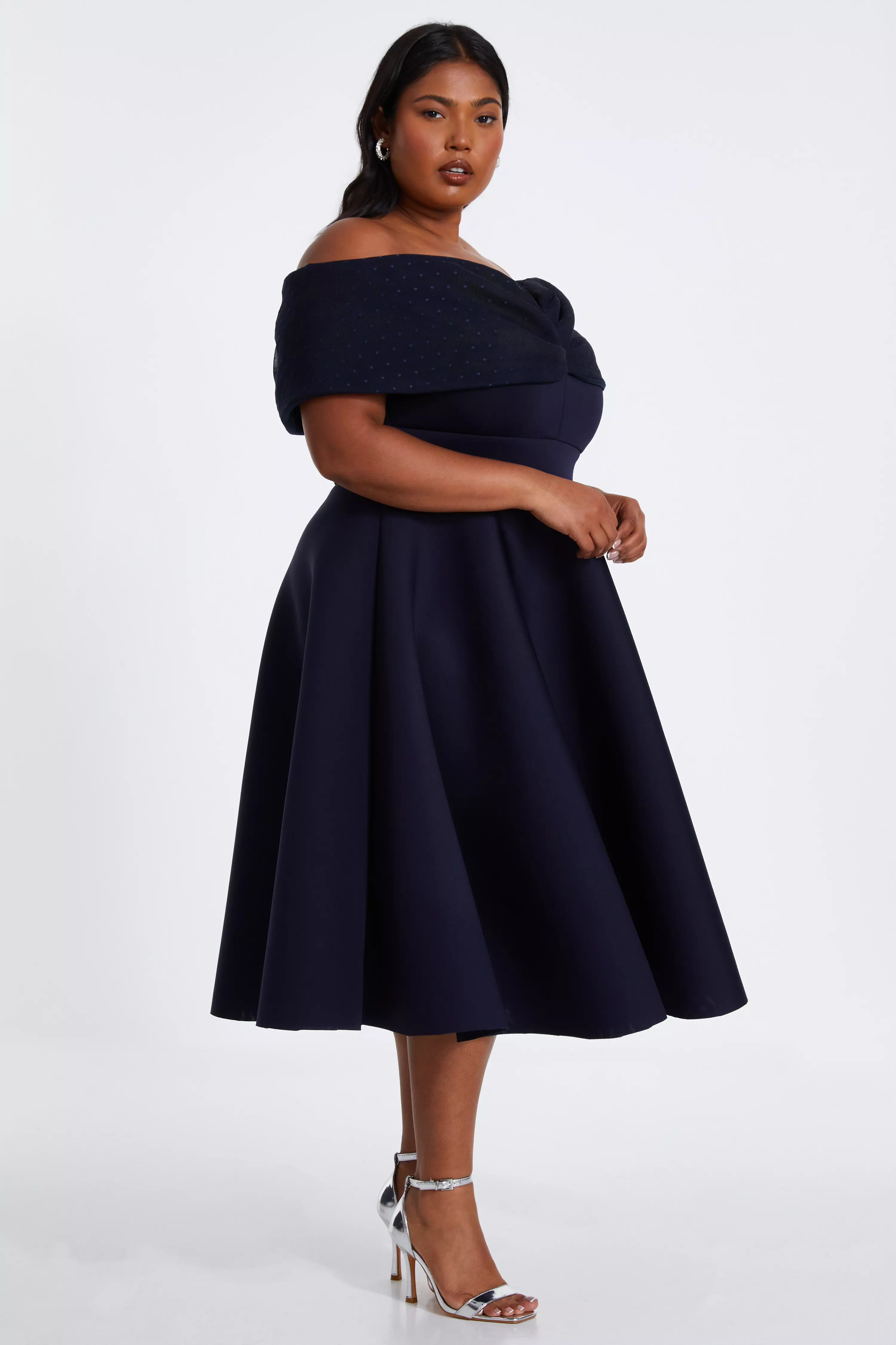 Curve Navy Midi Skater Dress