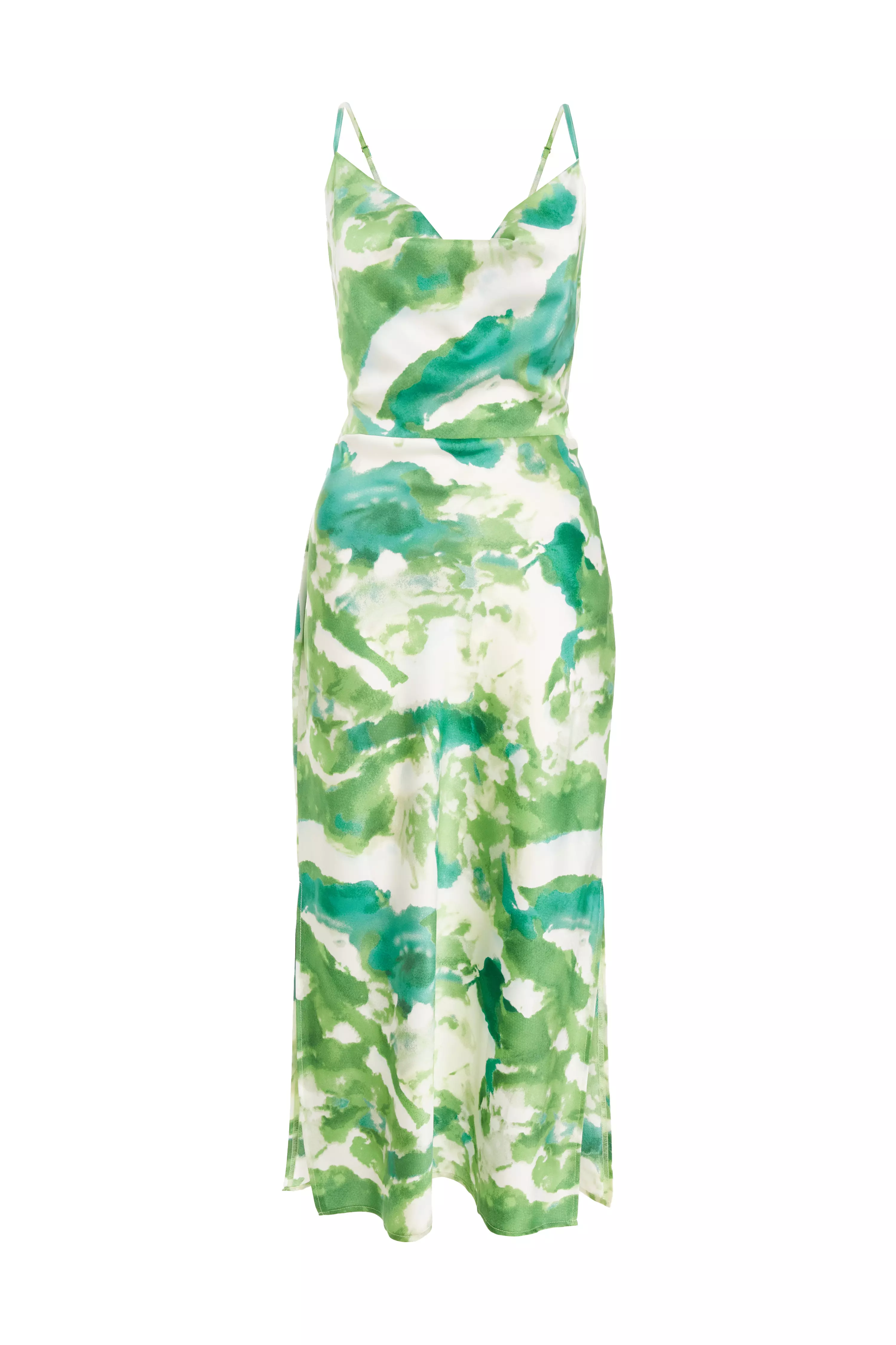 Green Marble Print Cowl Neck Midaxi Dress