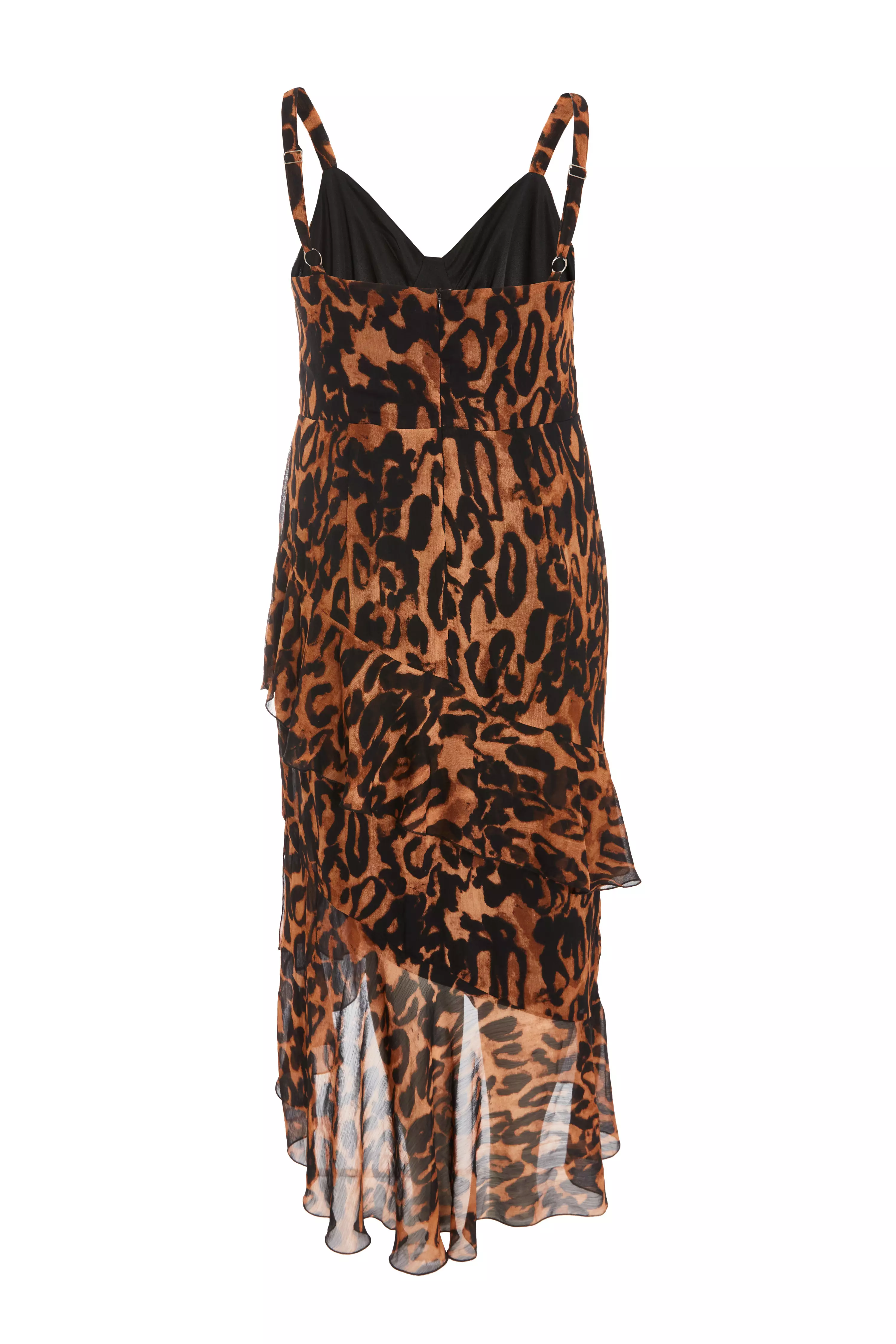 Curve Brown Leopard Print Ruffle Midi Dress