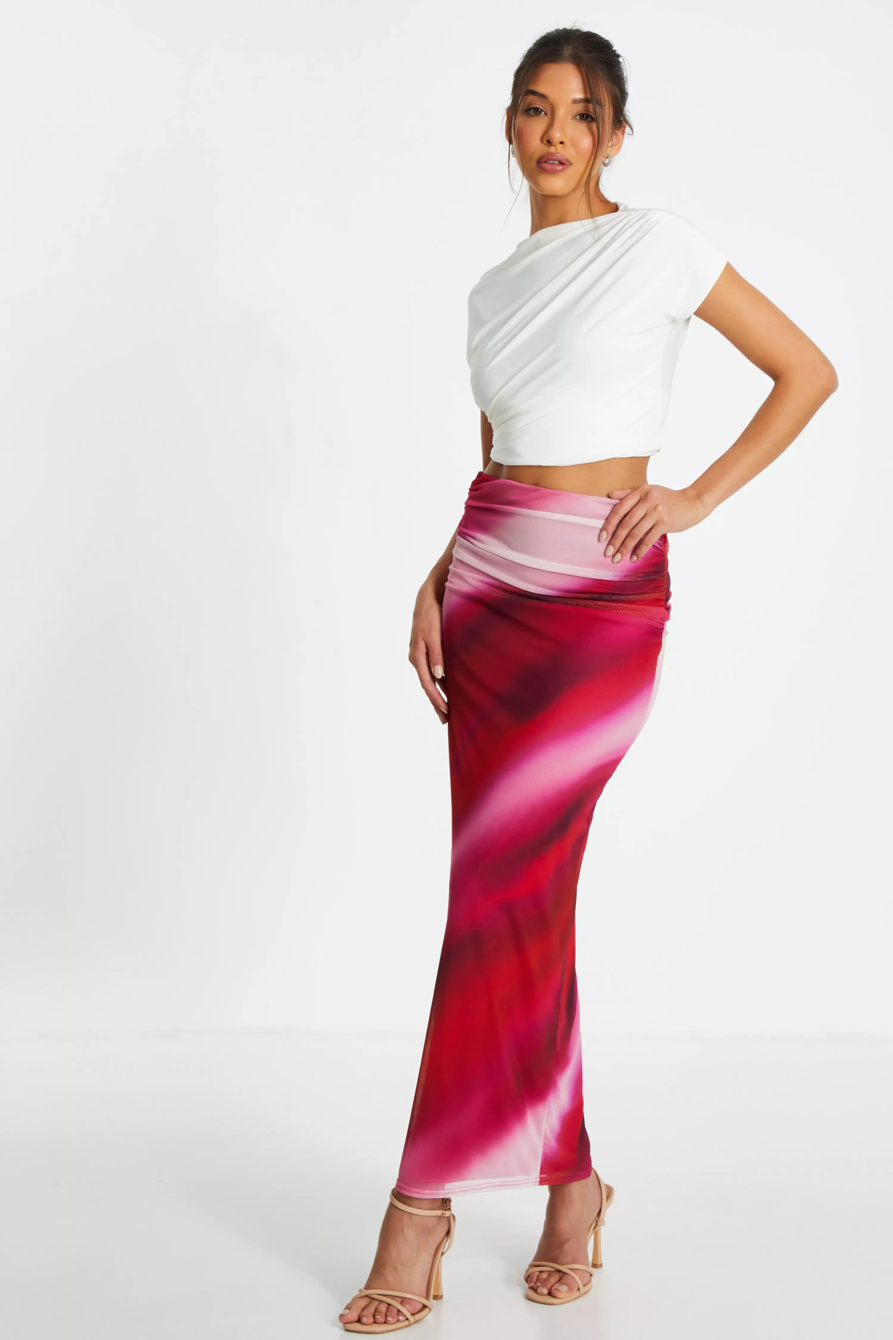 Pink Ombre Ruched Maxi Skirt