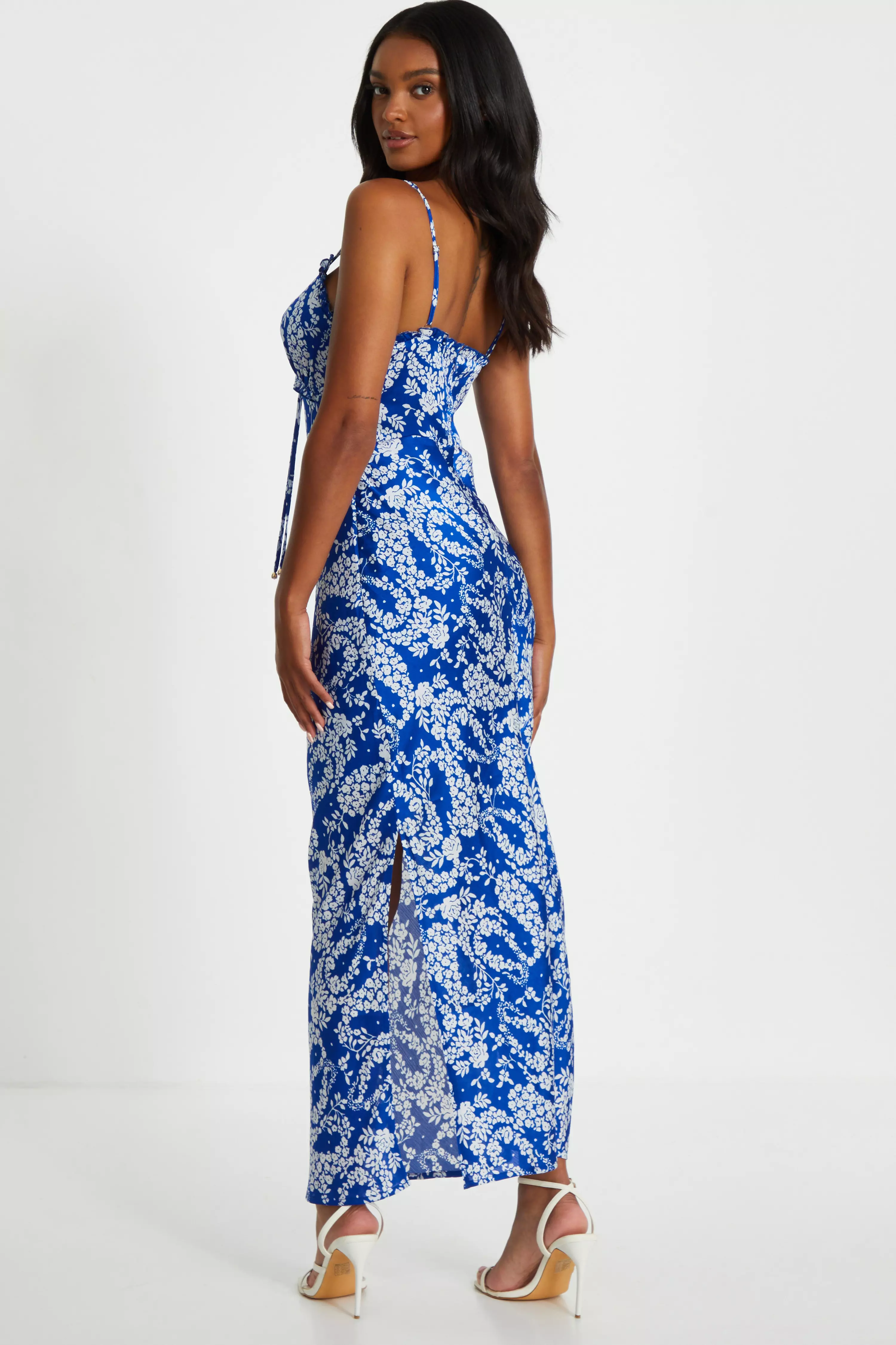 Blue Floral Strappy Maxi Dress
