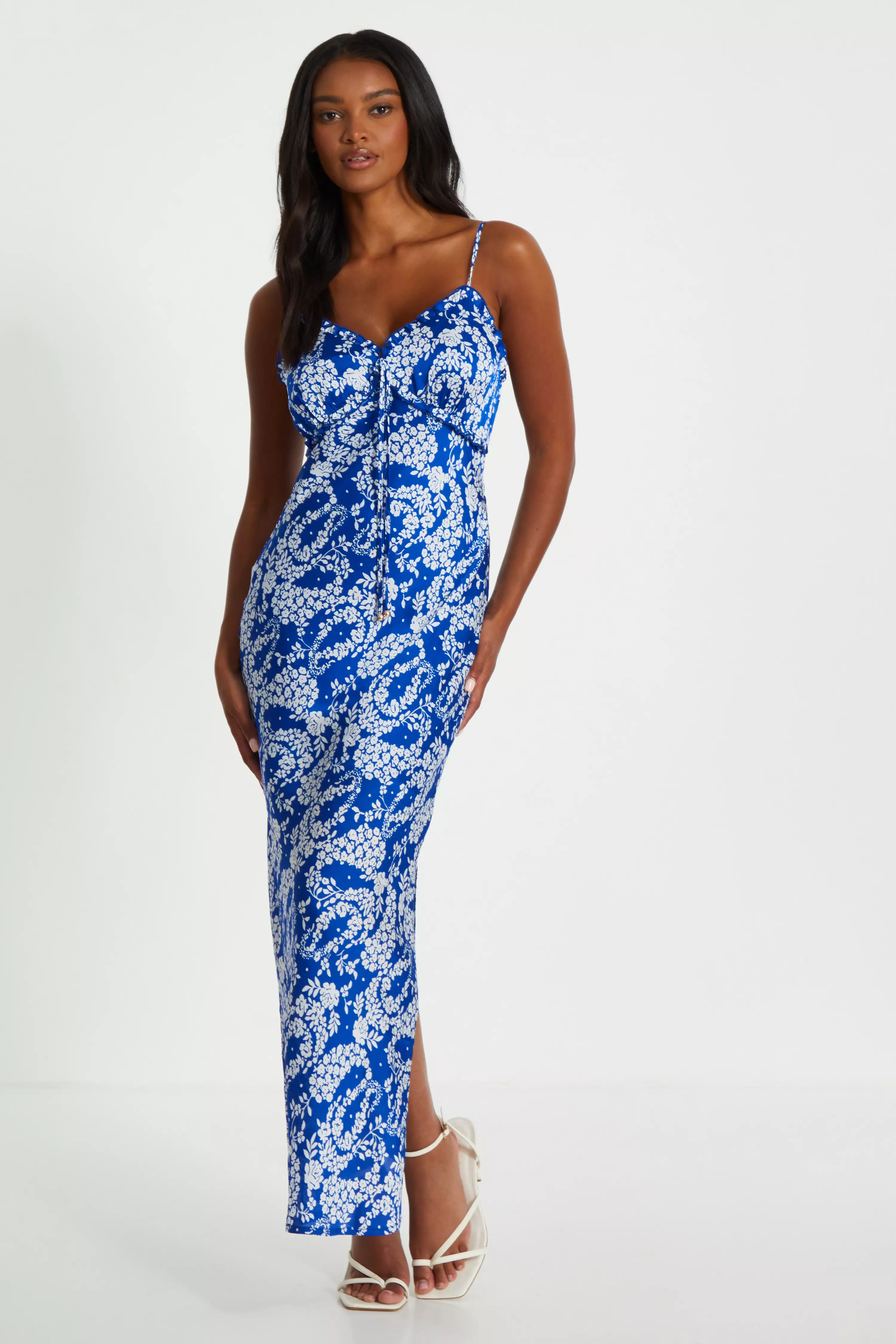 Blue Floral Strappy Maxi Dress