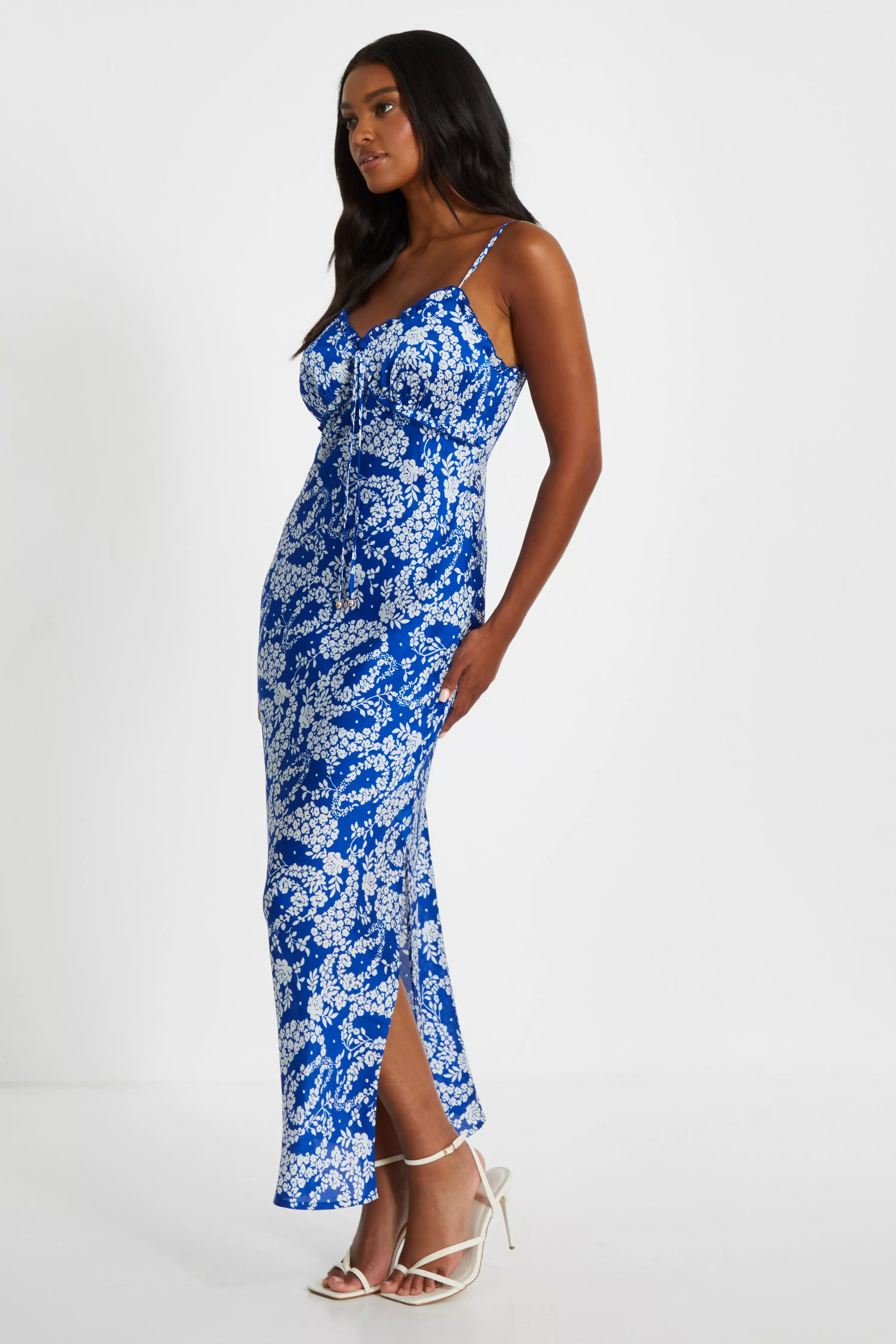 Blue Floral Strappy Maxi Dress