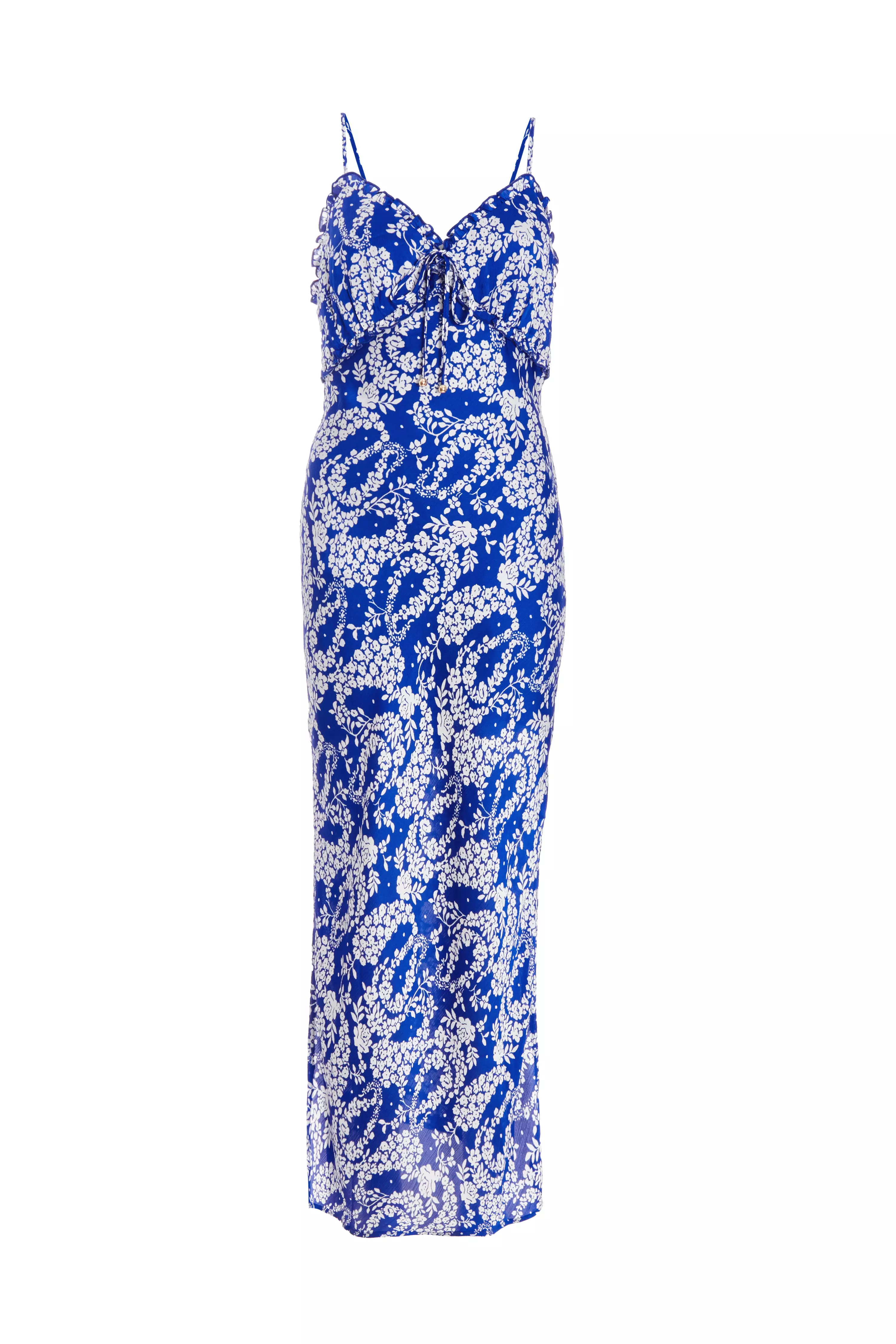 Blue Floral Strappy Maxi Dress