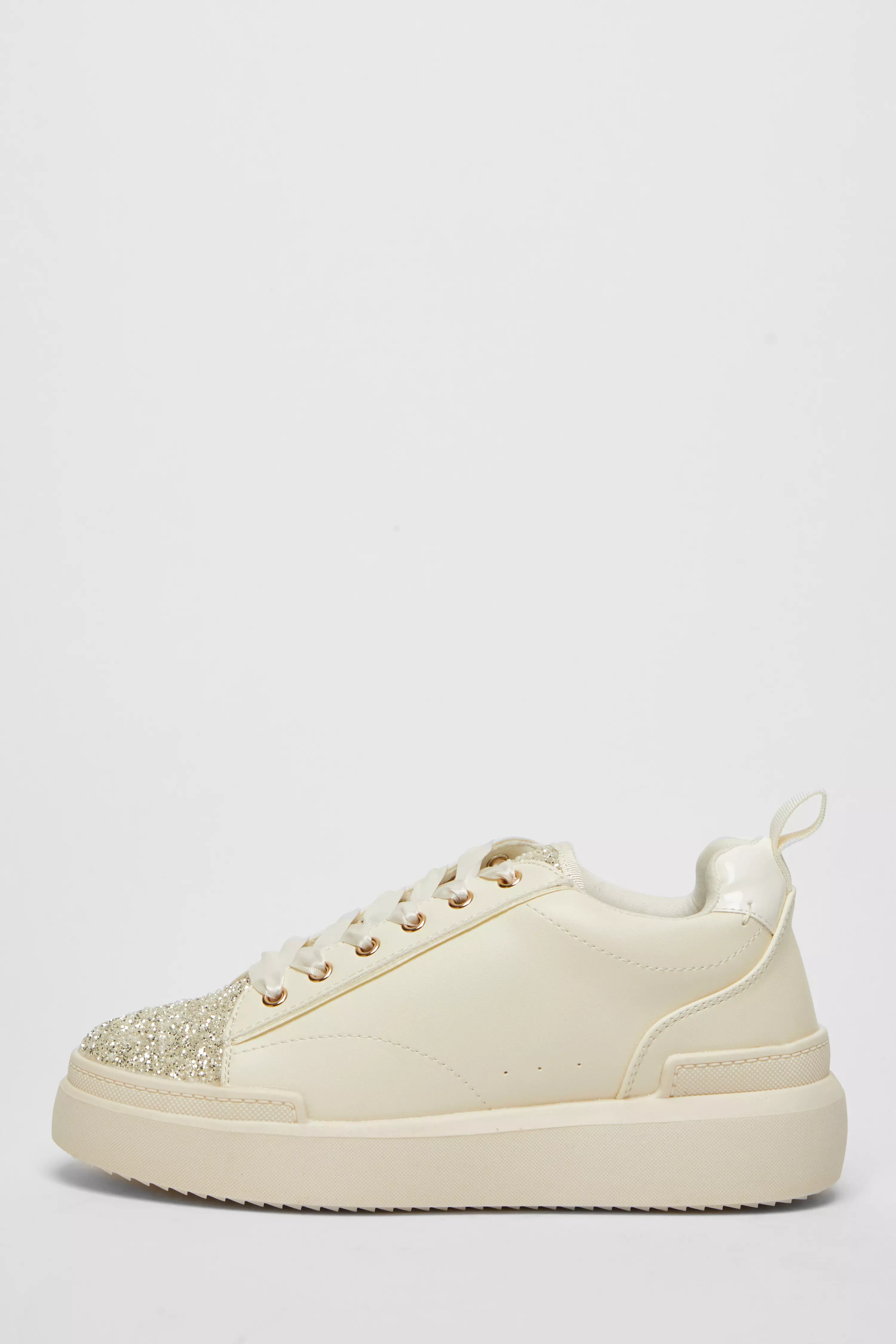 Cream Faux Leather Glitter Trainers