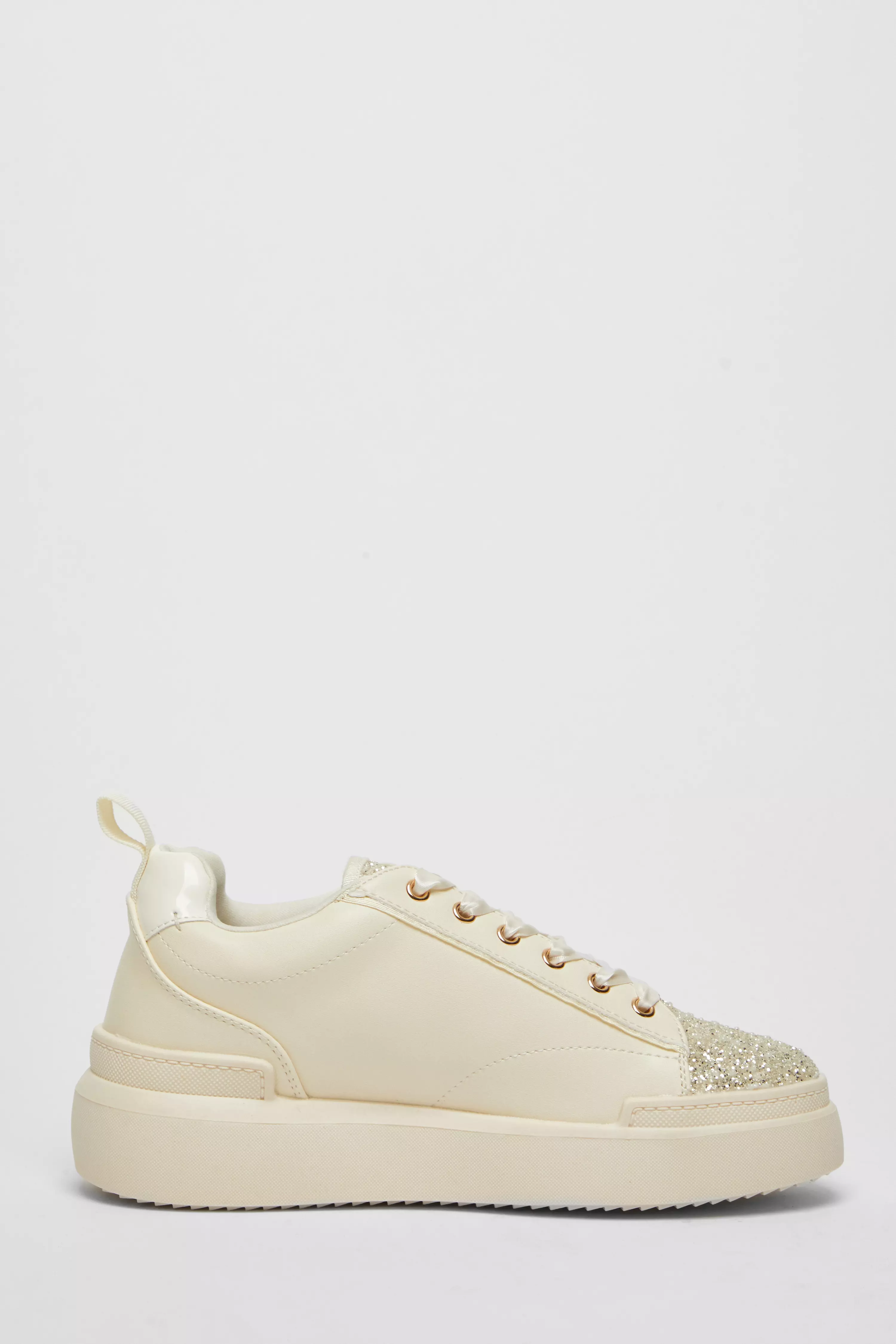 Cream Faux Leather Glitter Trainers