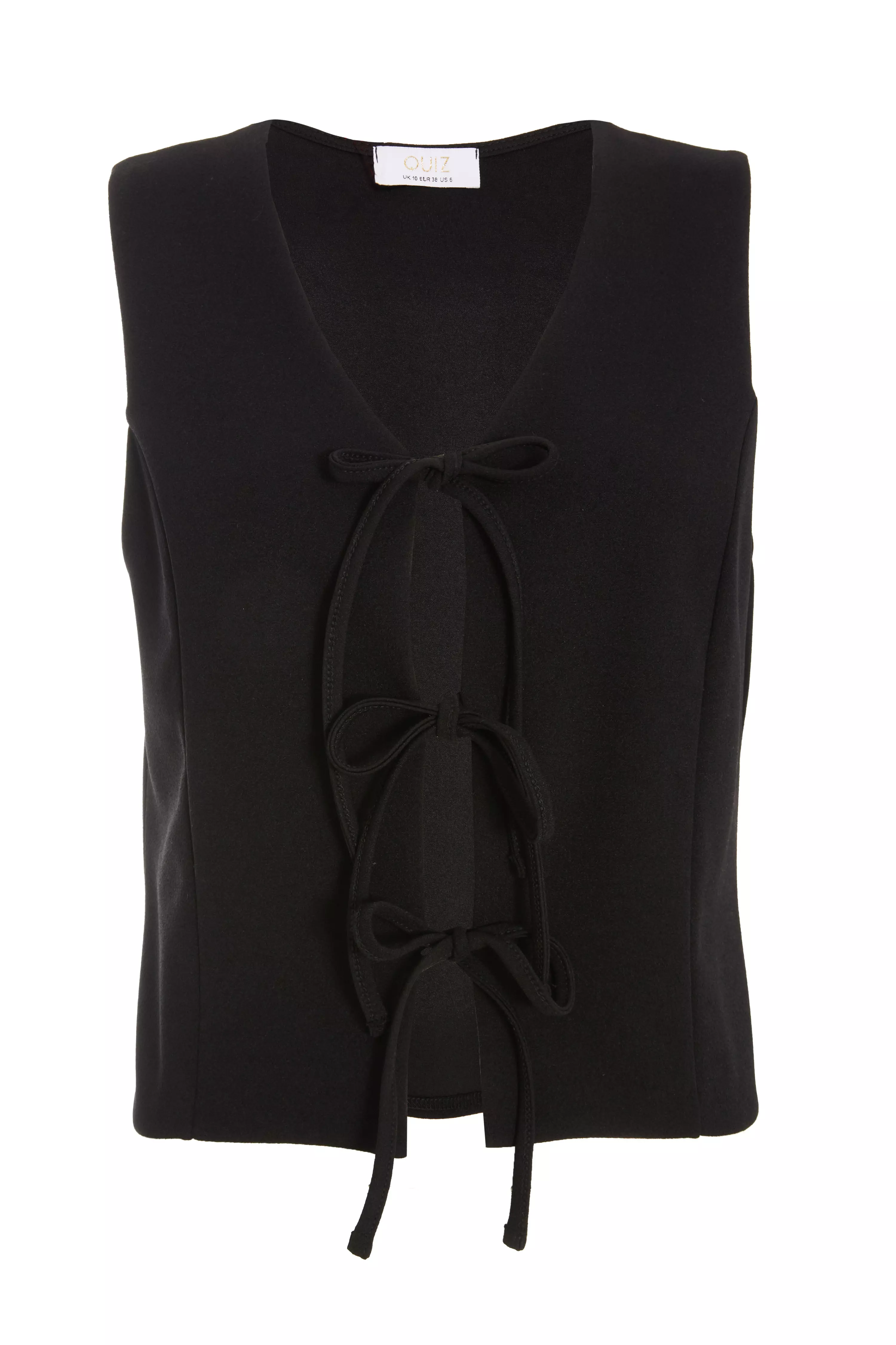 Black Tie Up Sleeveless Waistcoat