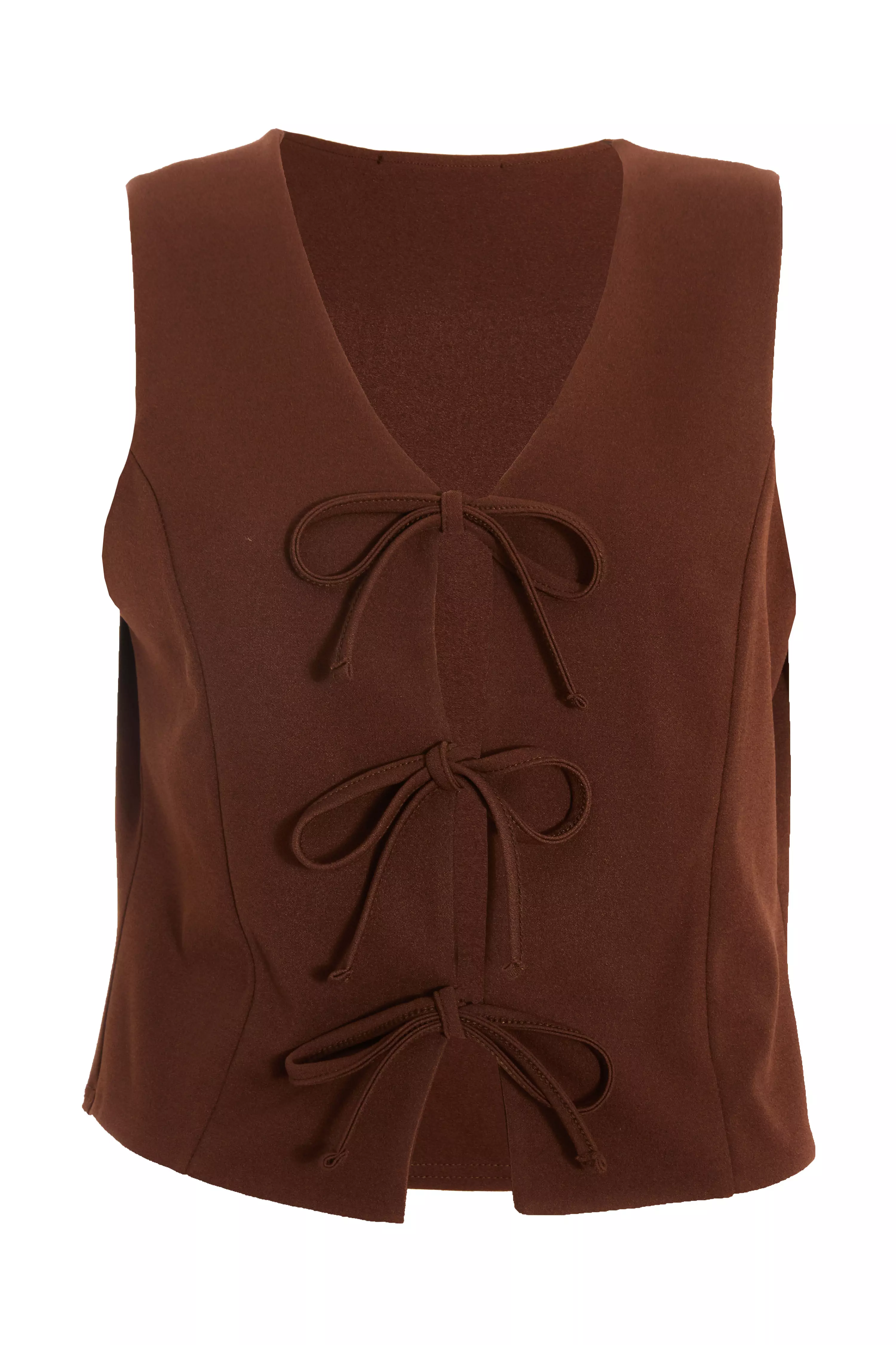 Brown Tie Up Sleeveless Waistcoat