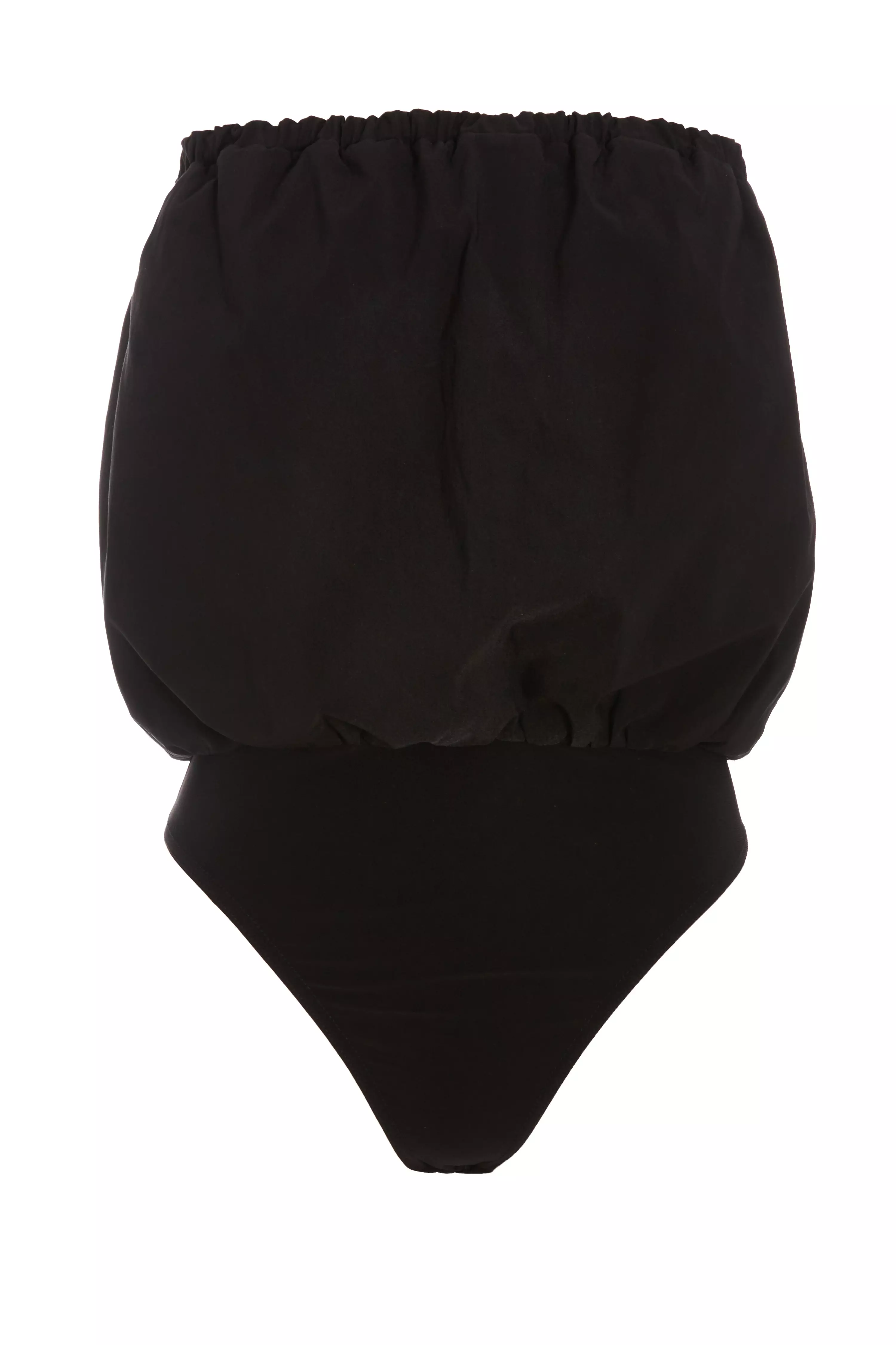 Black Bandeau Puffball Bodysuit  