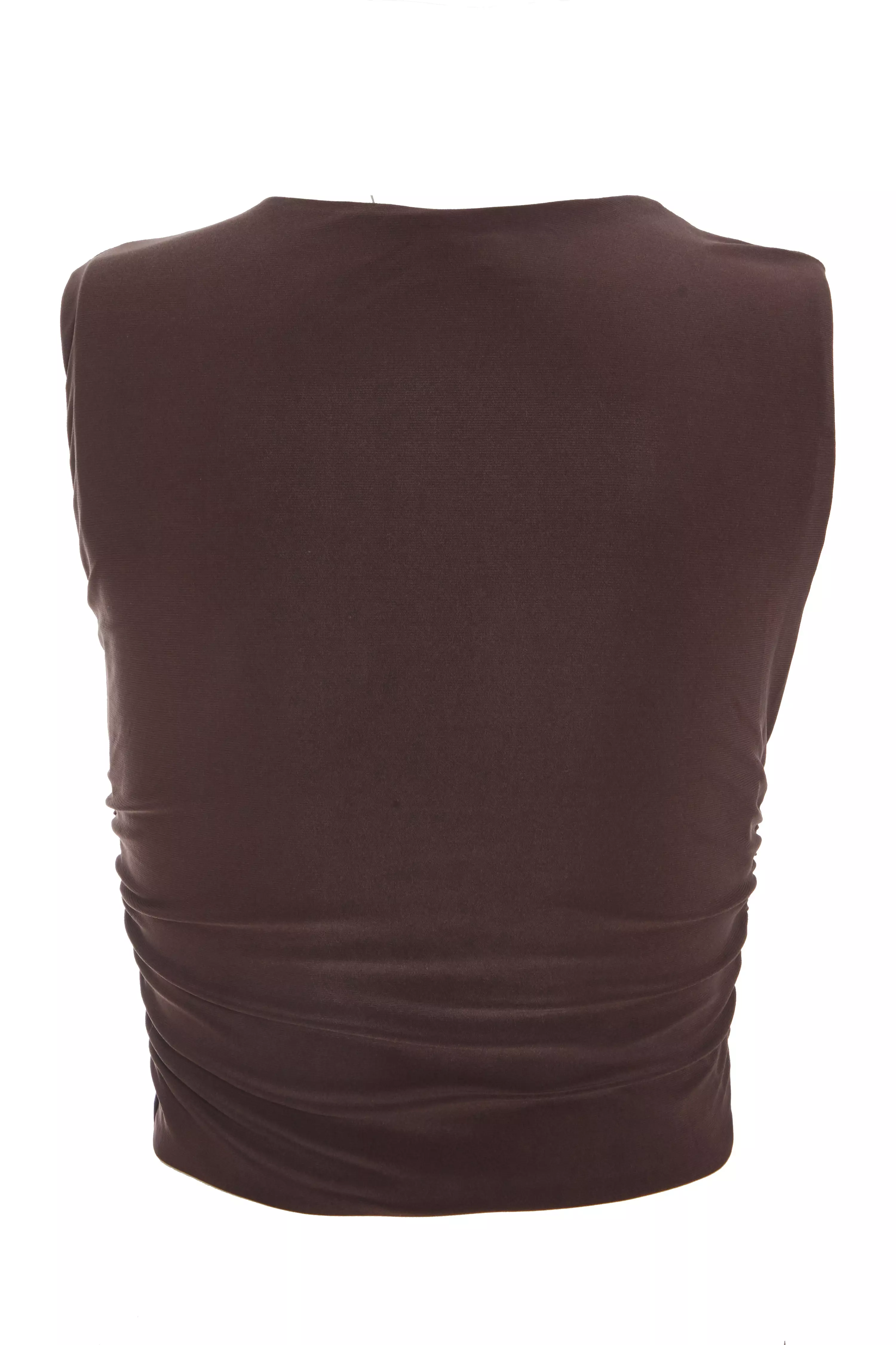 Brown Ruched Sleeveless Crop Top