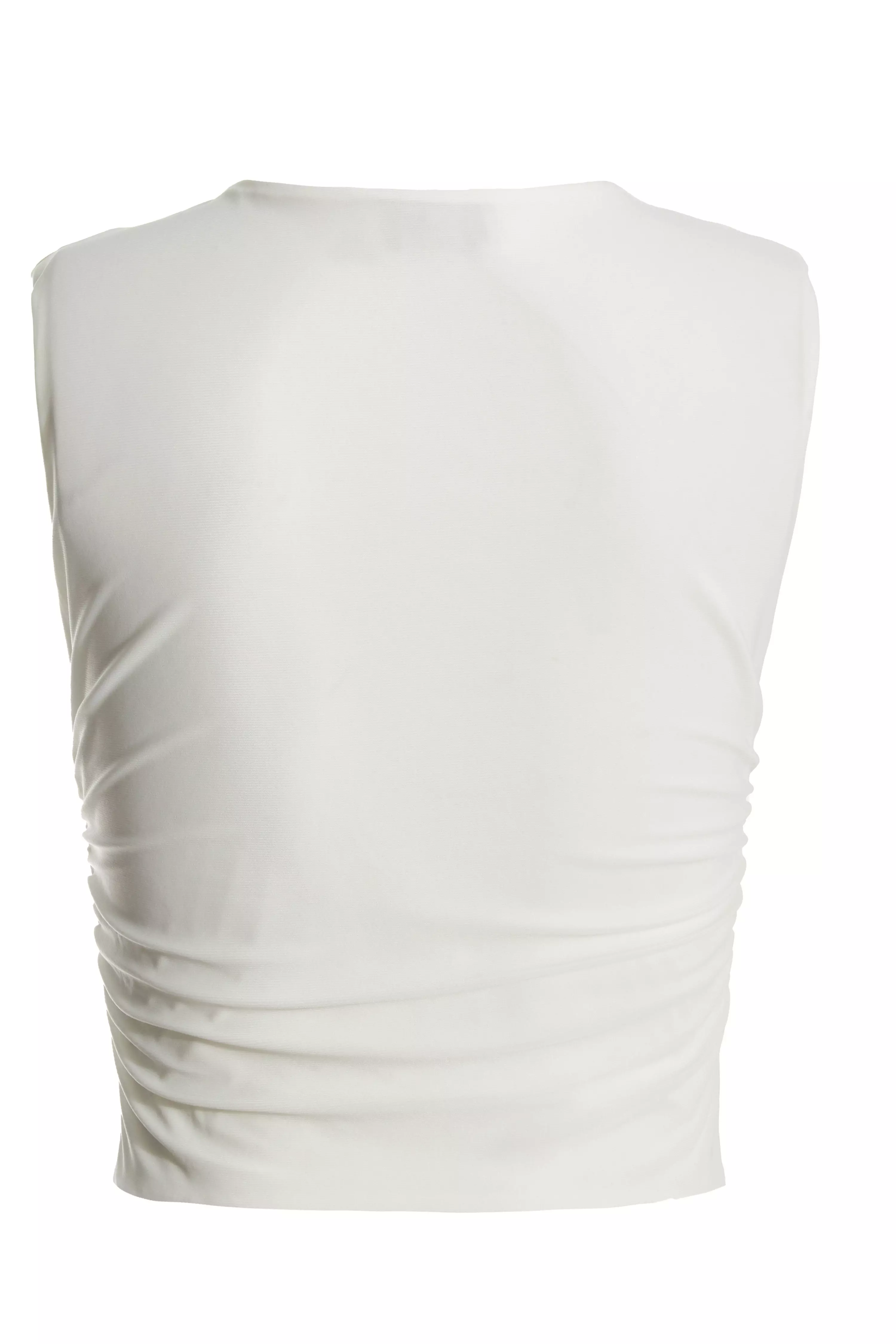 Cream Ruched Sleeveless Crop Top