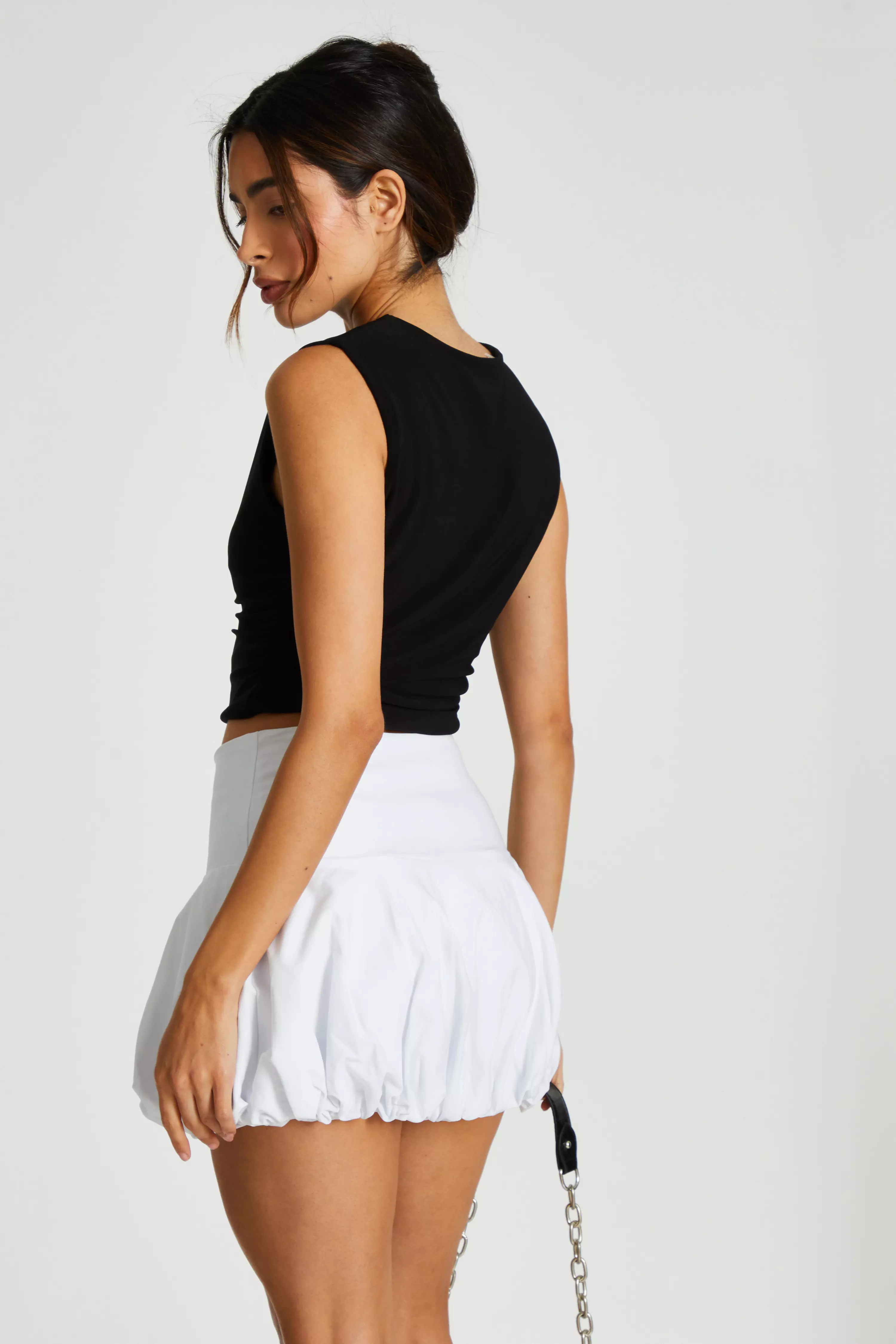 Black Ruched Sleeveless Crop Top