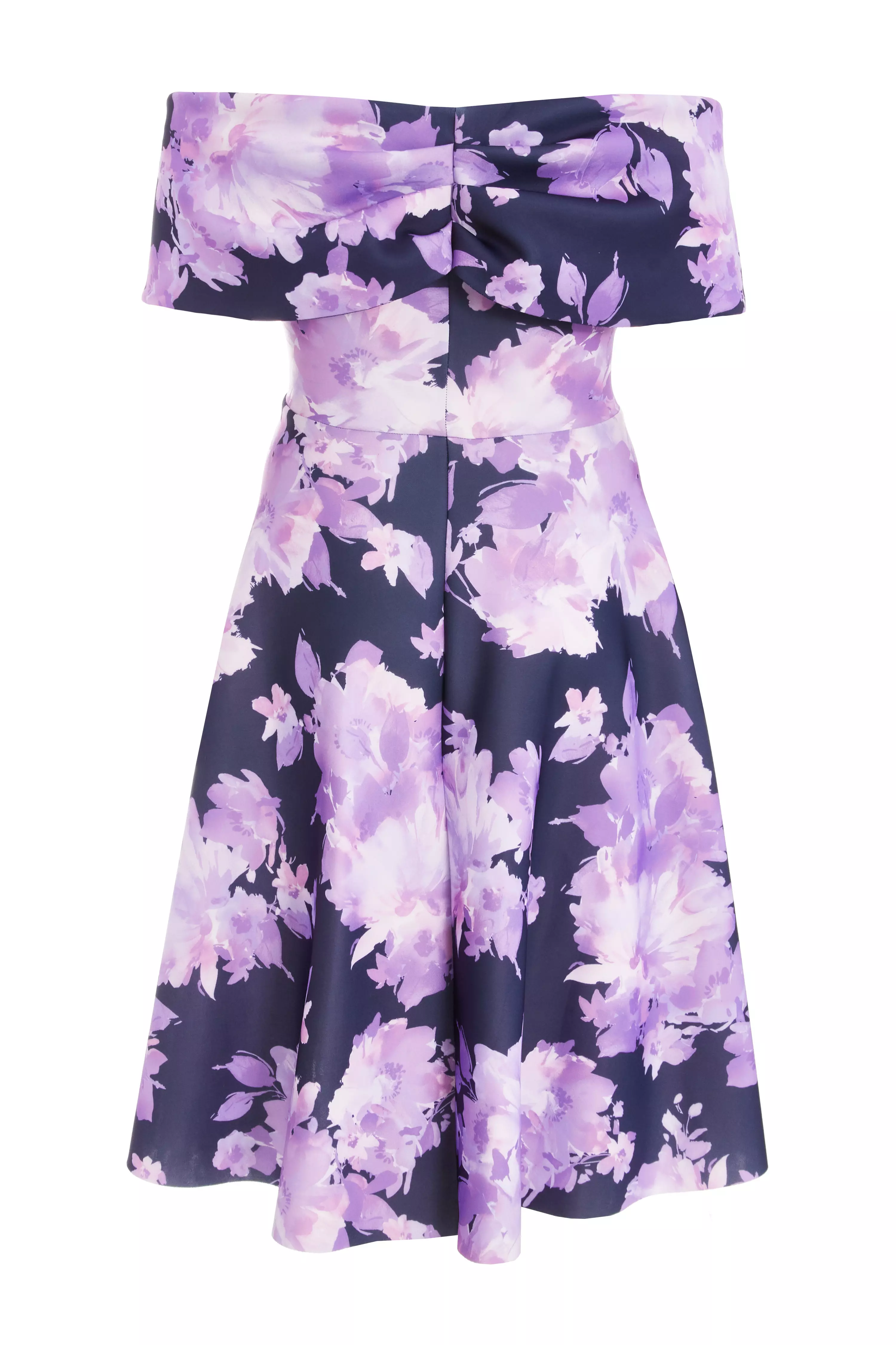 Curve Navy Floral Bardot Midi Dress