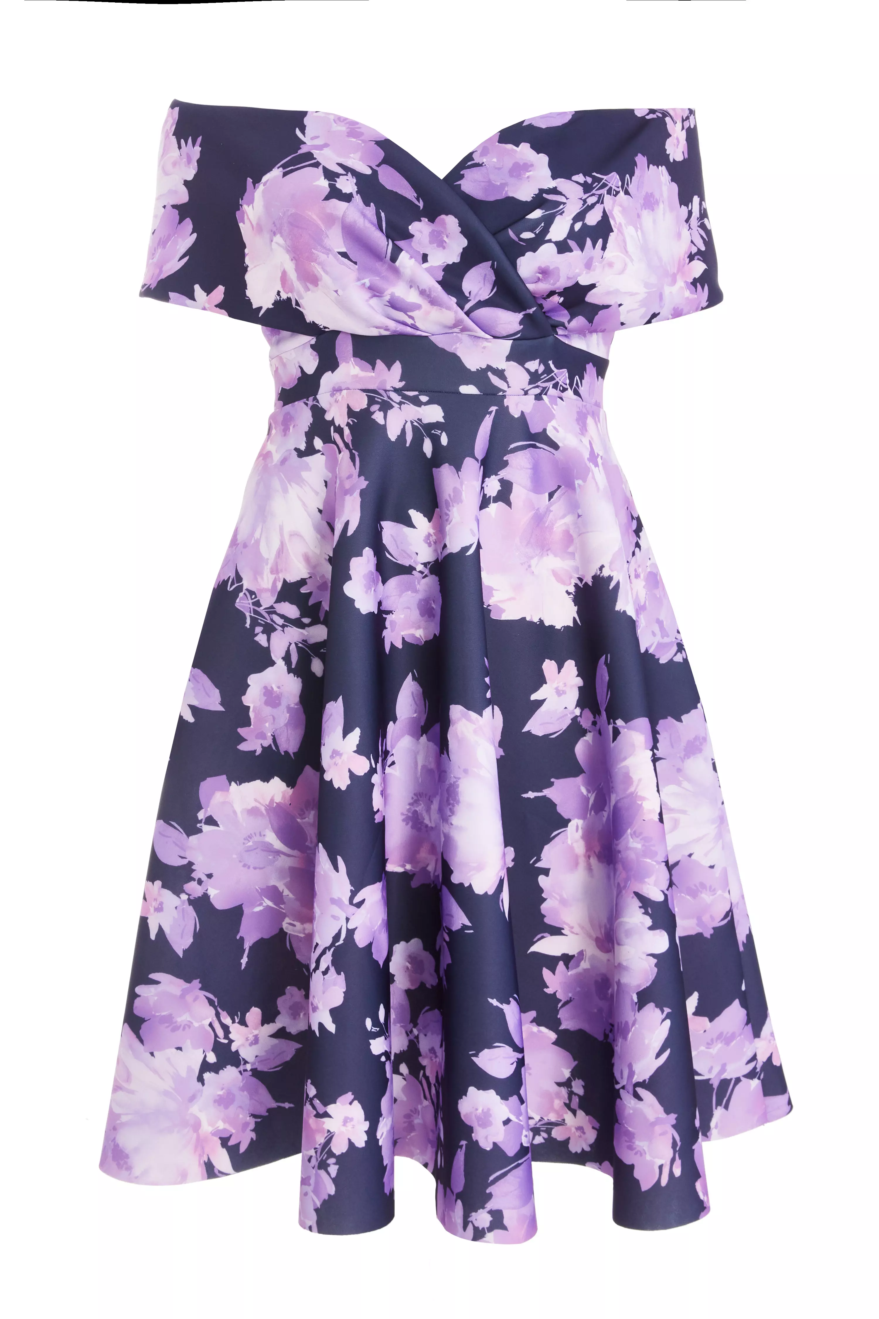 Curve Navy Floral Bardot Midi Dress