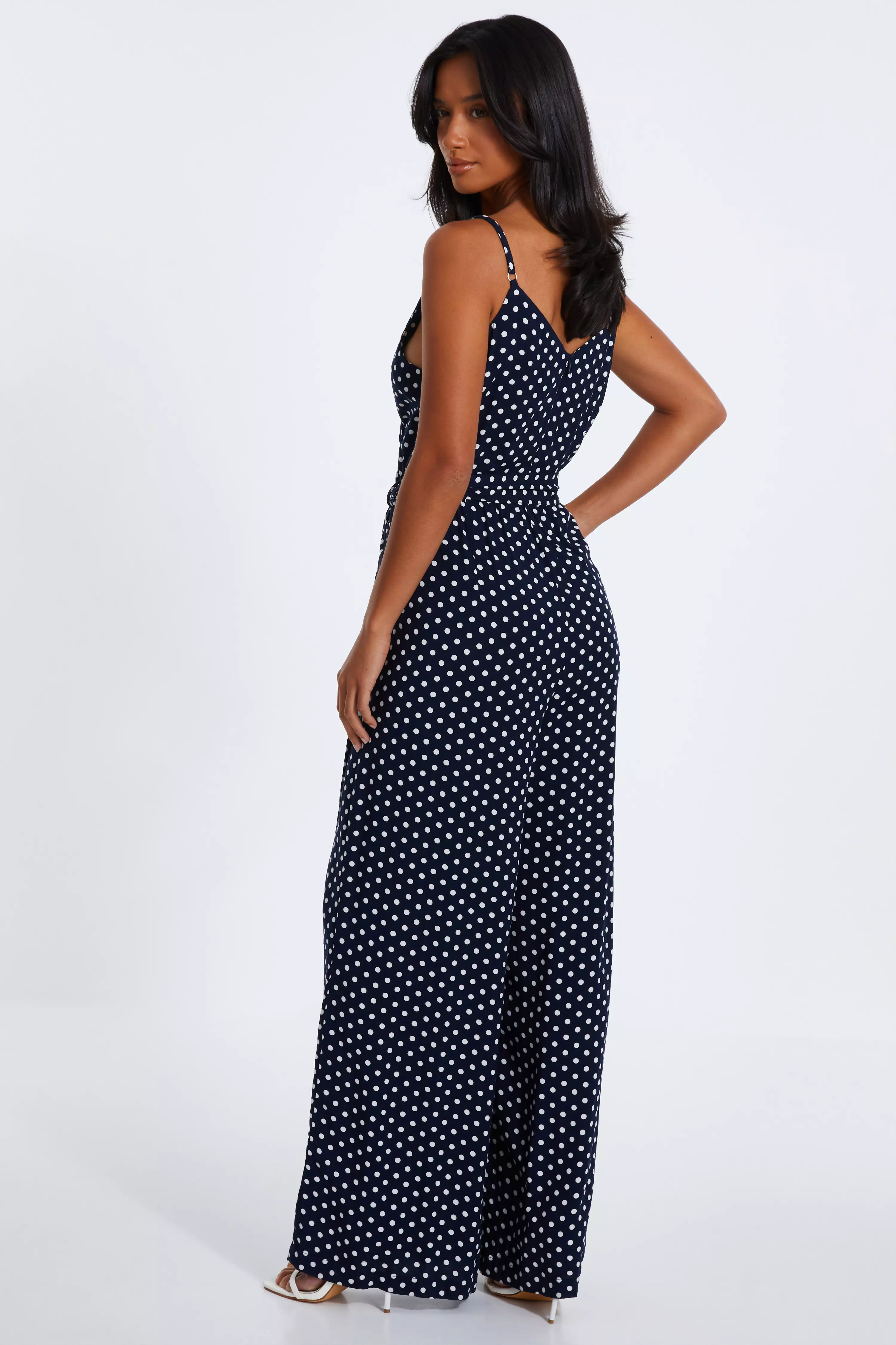 Petite Navy Polka Dot Palazzo Jumpsuit