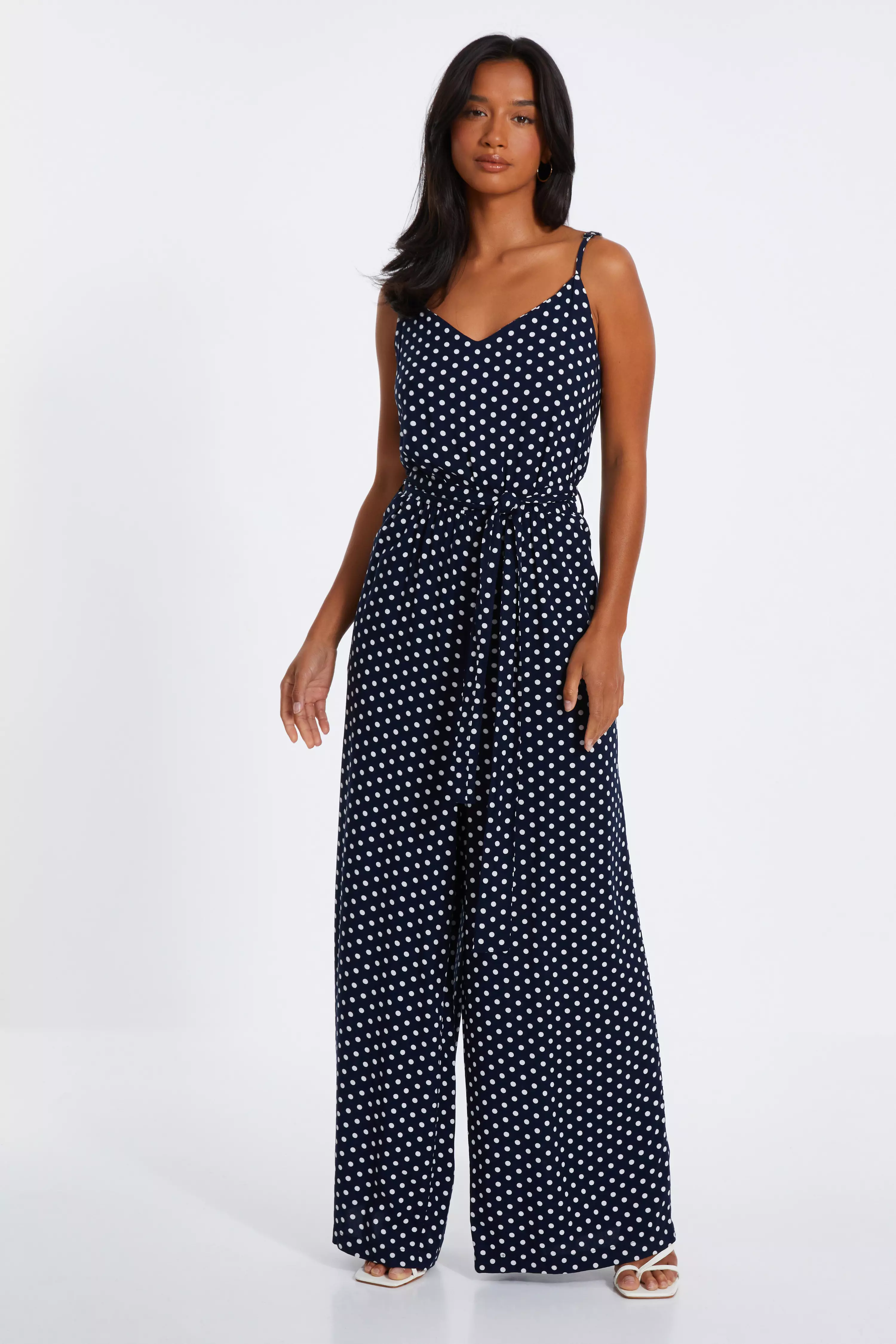 Petite Navy Polka Dot Palazzo Jumpsuit