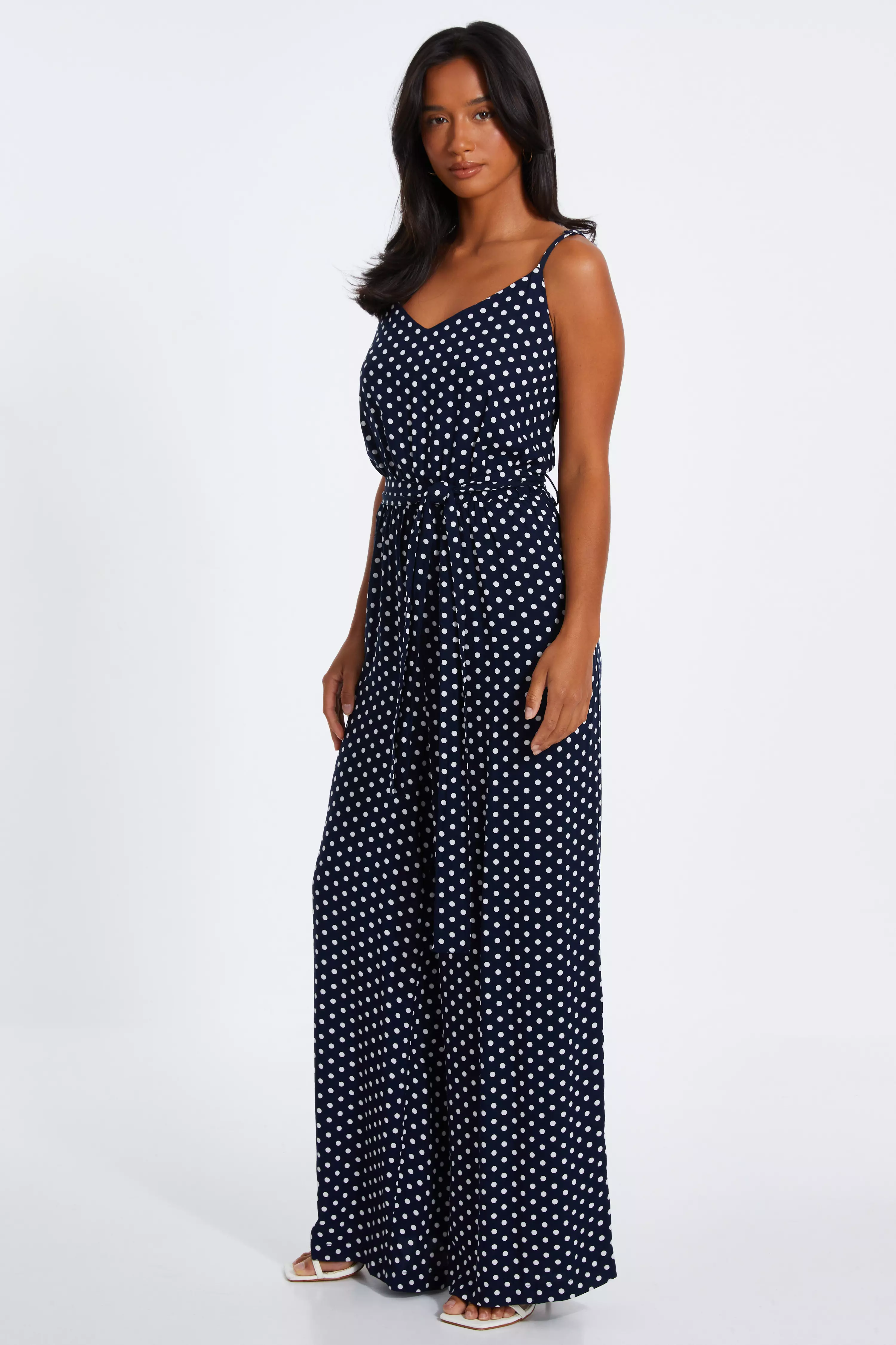 Petite Navy Polka Dot Palazzo Jumpsuit