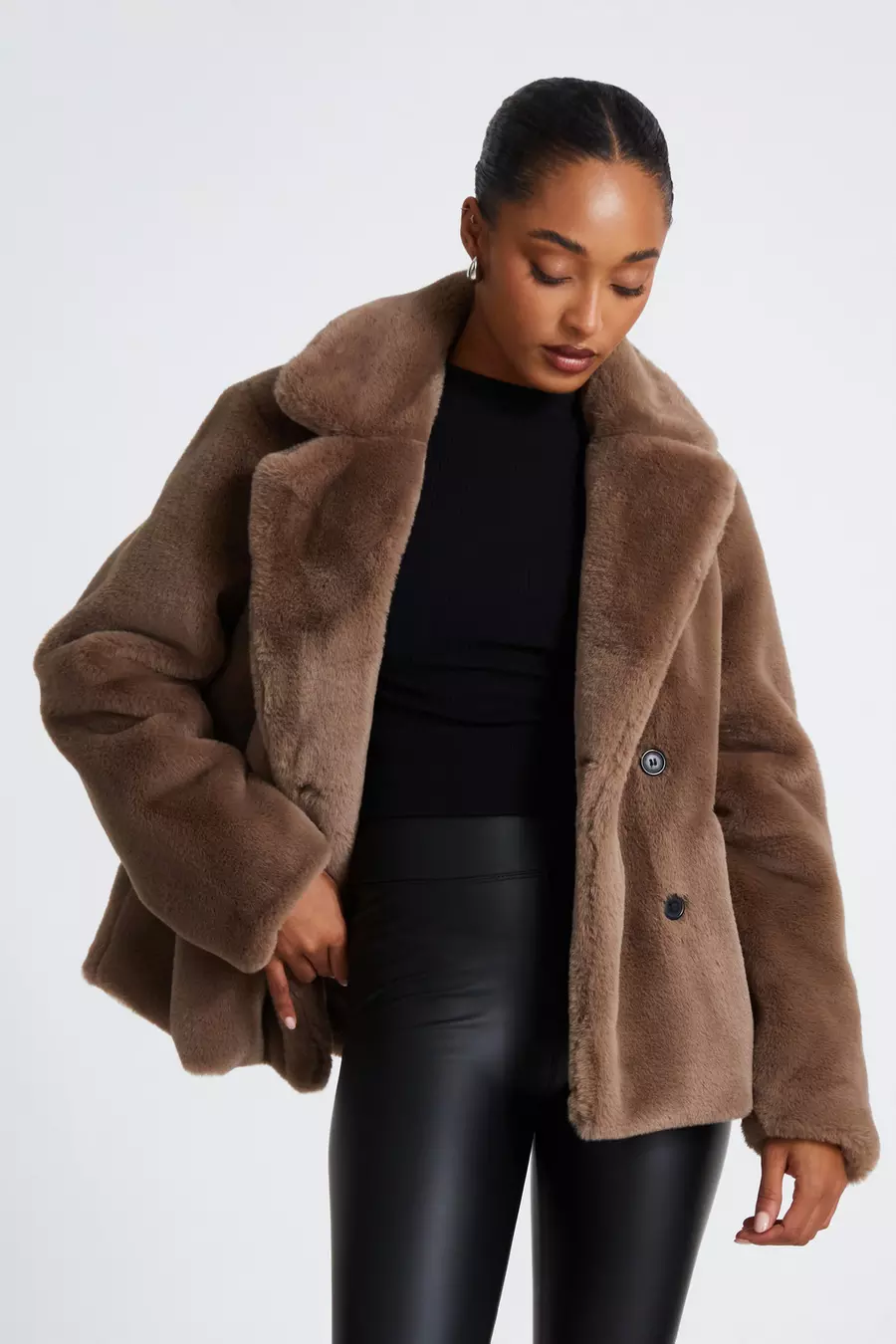 Brown Faux Fur Jacket QUIZ Clothing