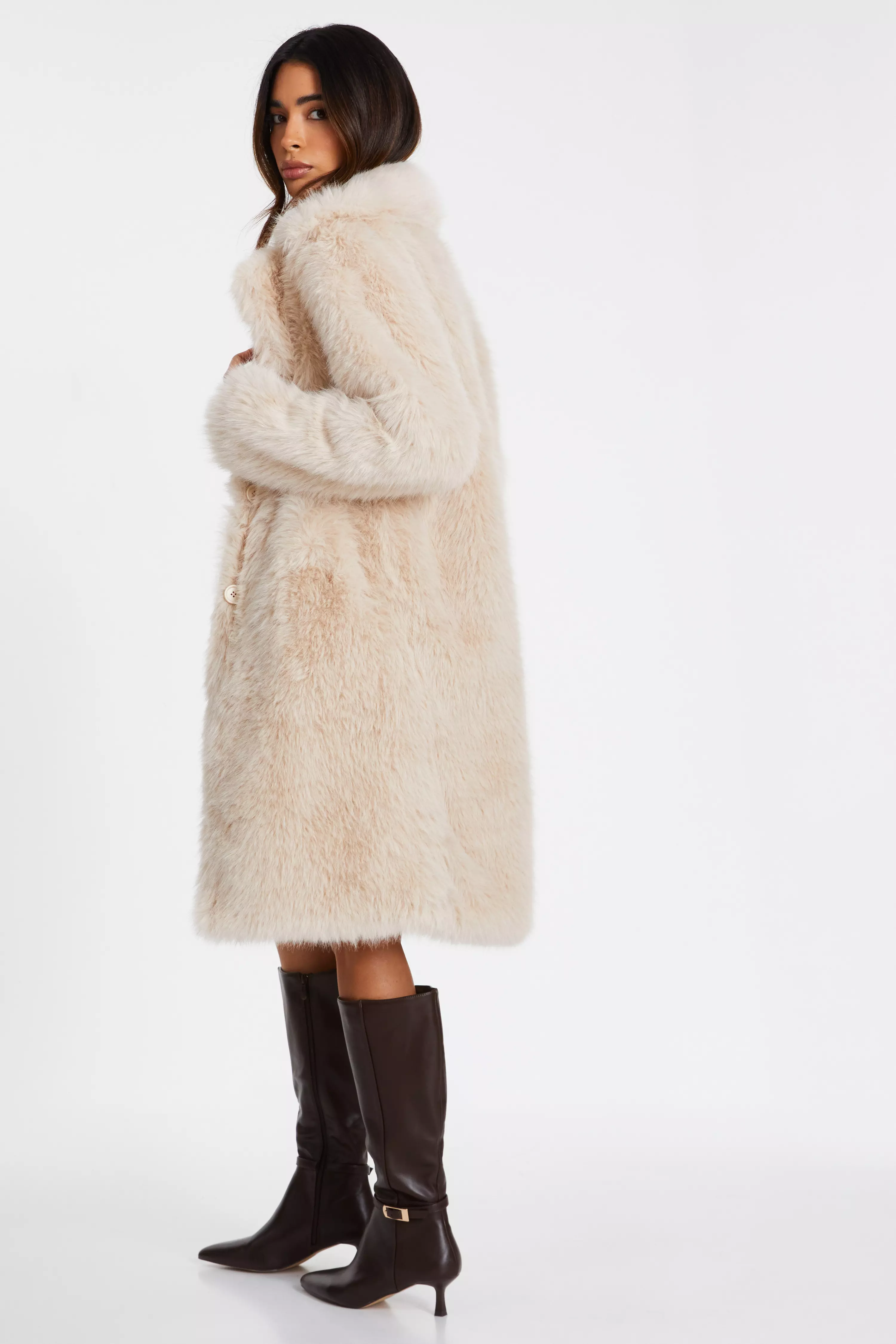 Cream Faux Fur Long Coat